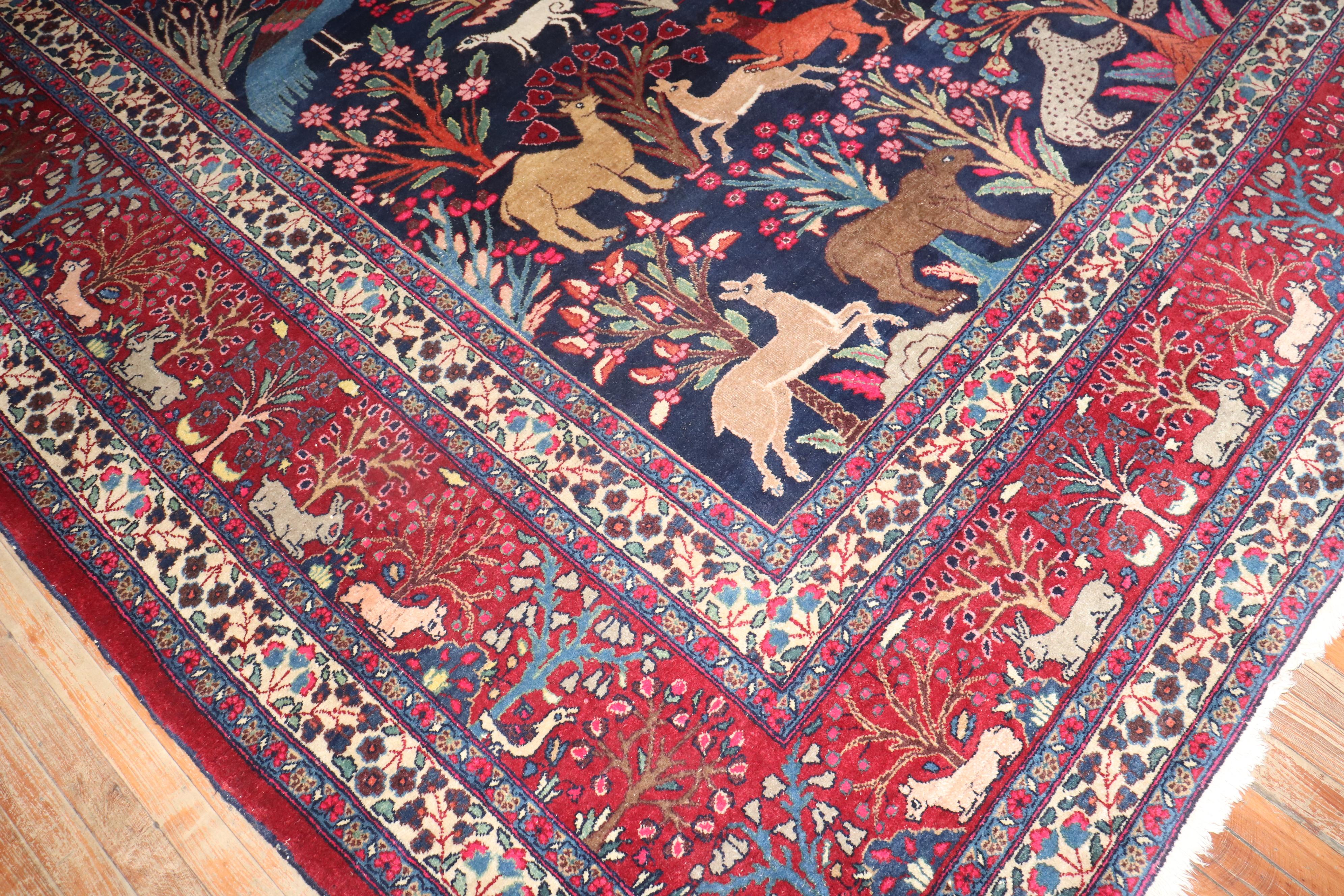 Juwelen getönter botanischer persischer Meshed Animal Pictorial-Teppich aus der Zabihi-Kollektion im Angebot 6