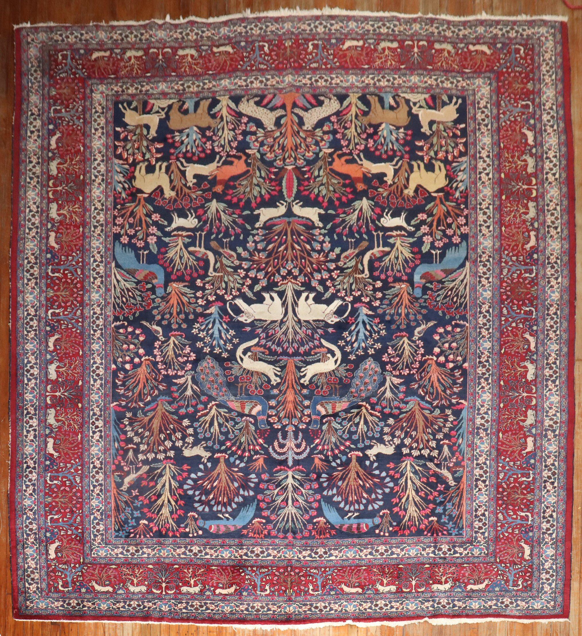 Juwelen getönter botanischer persischer Meshed Animal Pictorial-Teppich aus der Zabihi-Kollektion im Angebot 9