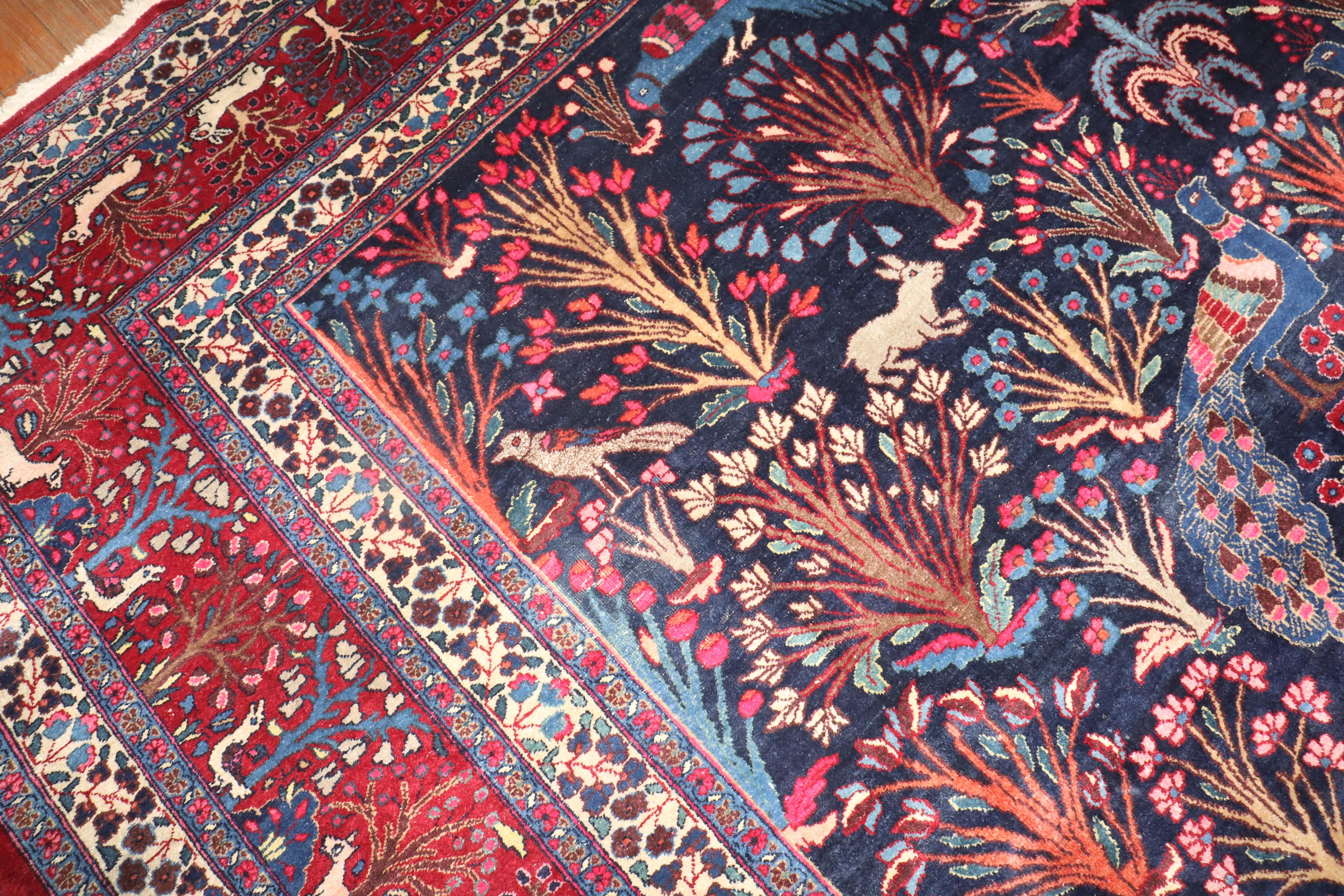 Juwelen getönter botanischer persischer Meshed Animal Pictorial-Teppich aus der Zabihi-Kollektion (Wolle) im Angebot