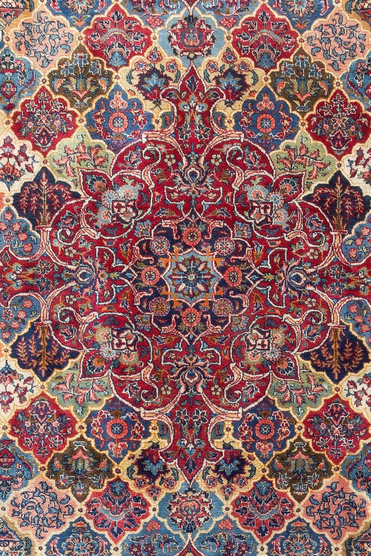 Romantic Zabihi Collection Jewel Toned Signed Oversize Persian Kashan Rug For Sale