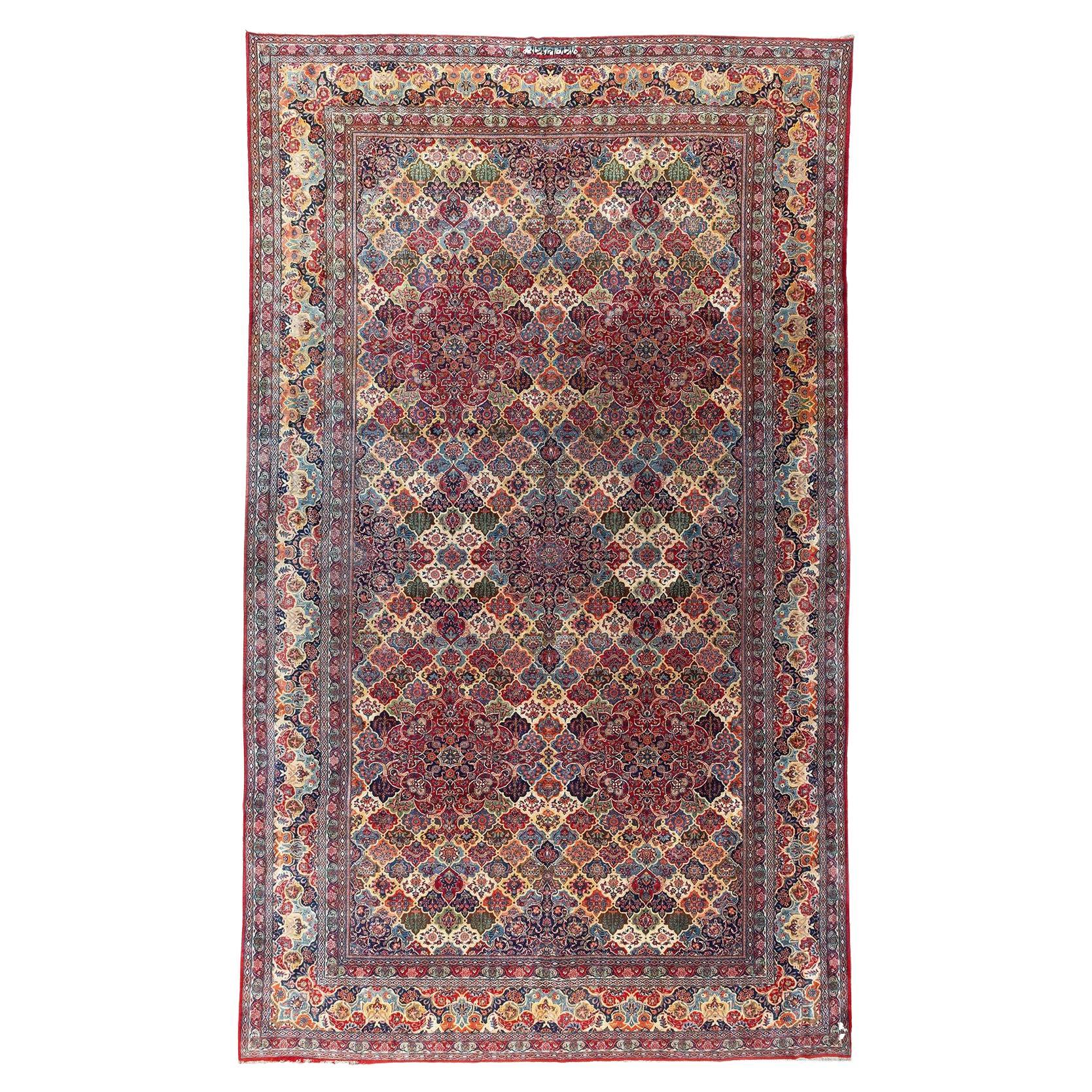 Zabihi Collection Jewel Toned Signed Oversize Persian Kashan Rug For Sale