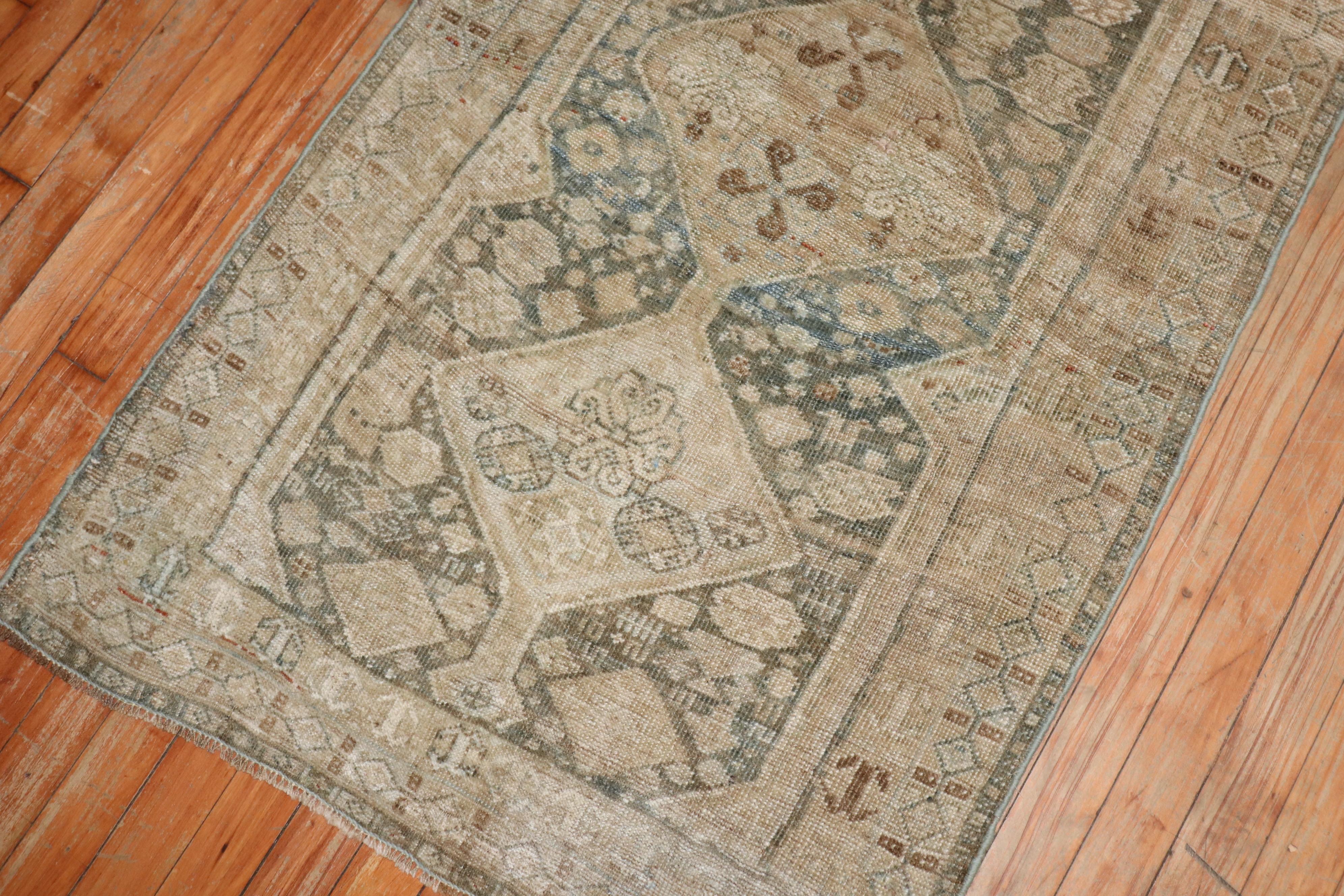 Hand-Knotted Zabihi Collection Khaki Green Persian Kurd Scatter Size Rug For Sale