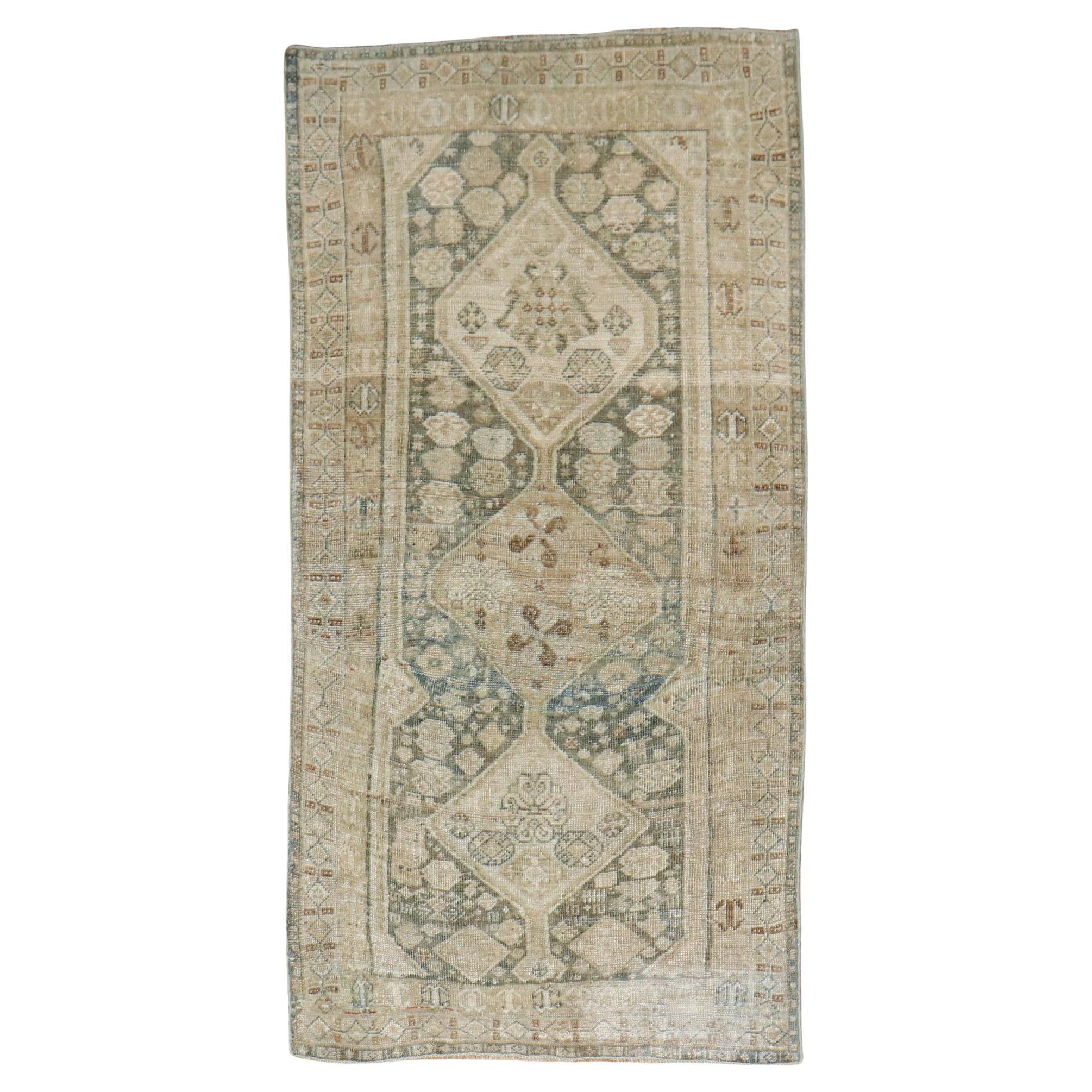 Zabihi Collection Khaki Green Persian Kurd Scatter Size Rug For Sale