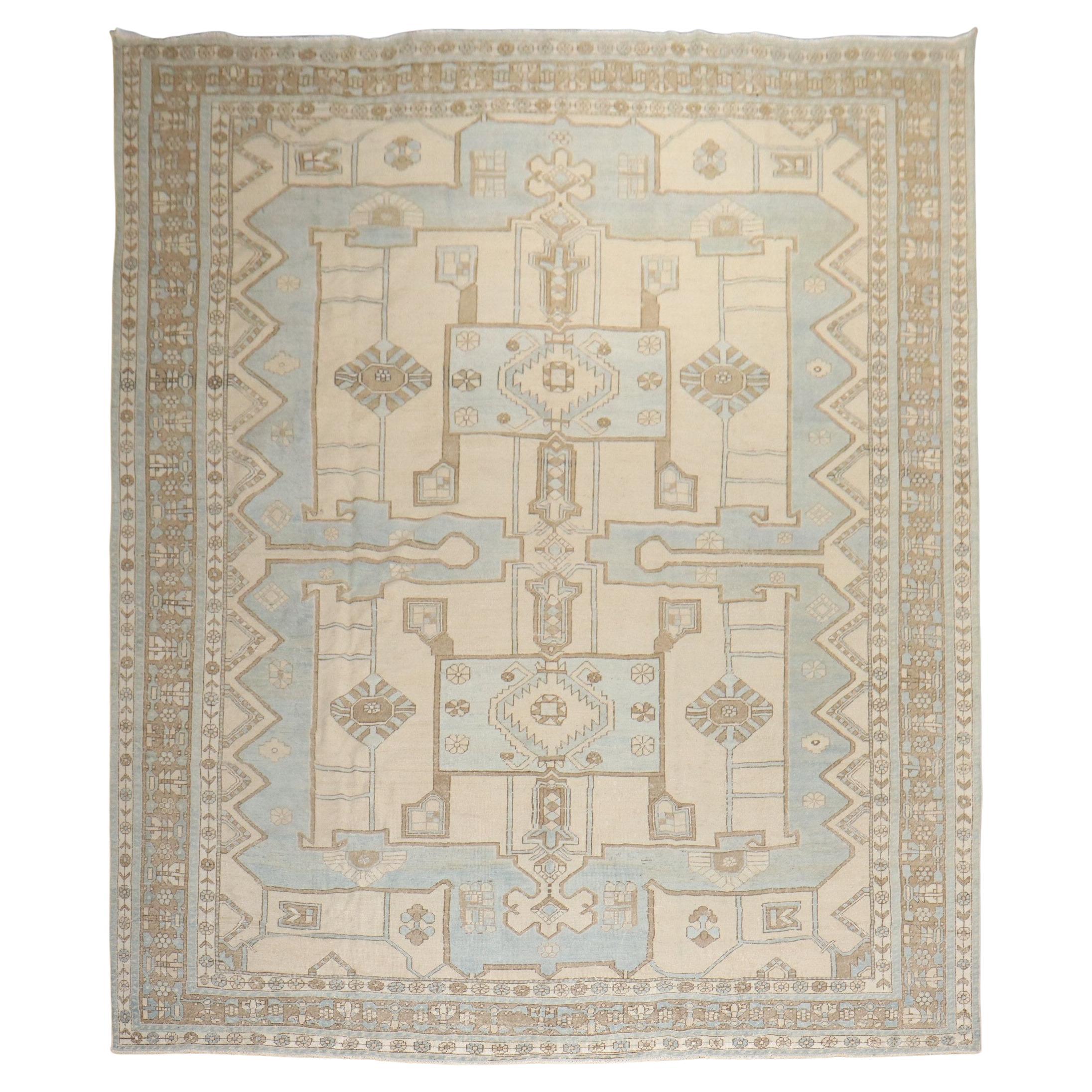 Zabihi Collection Khaki Light Blue Persian Rug