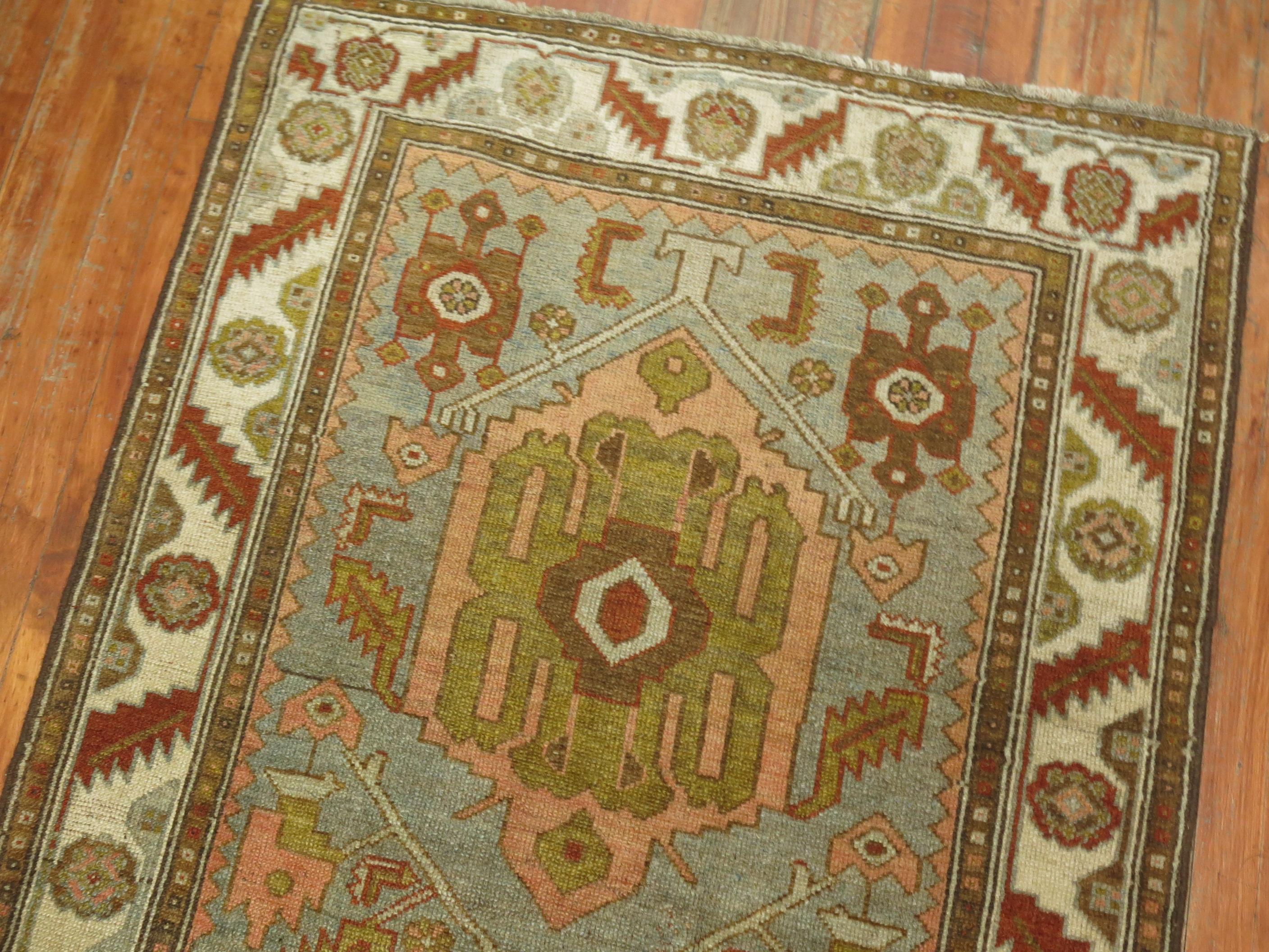 Heriz Serapi Zabihi Collection Kurd Bidjar Long Gray Antique Runner For Sale