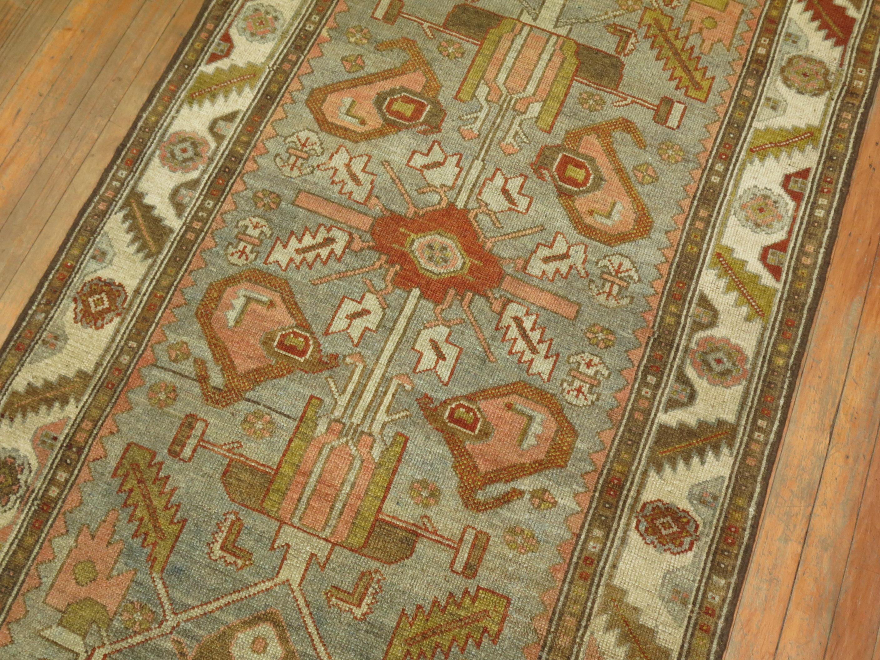 Persian Zabihi Collection Kurd Bidjar Long Gray Antique Runner For Sale