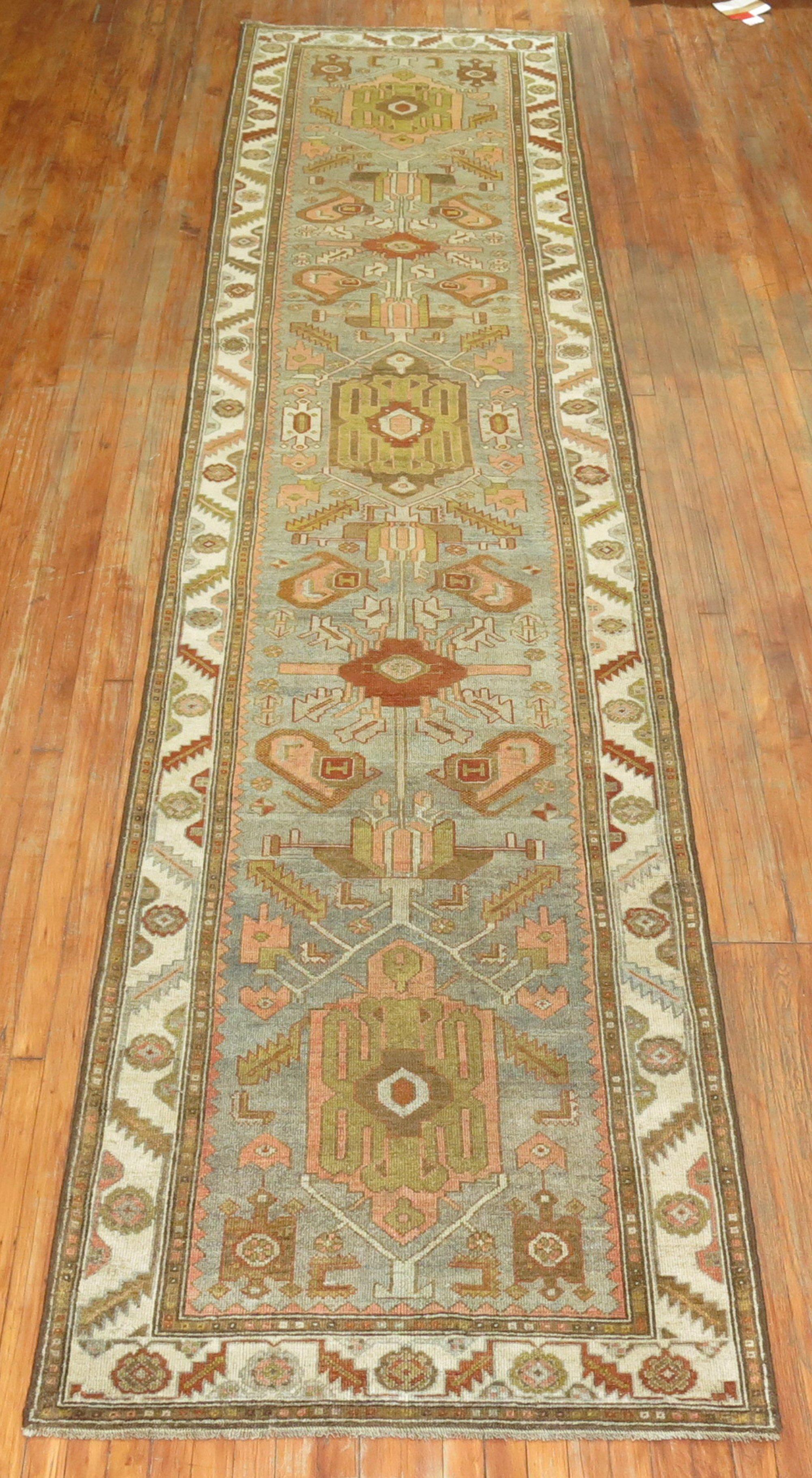 Zabihi Collection Kurd Bidjar Long Gray Antique Runner In Good Condition For Sale In New York, NY