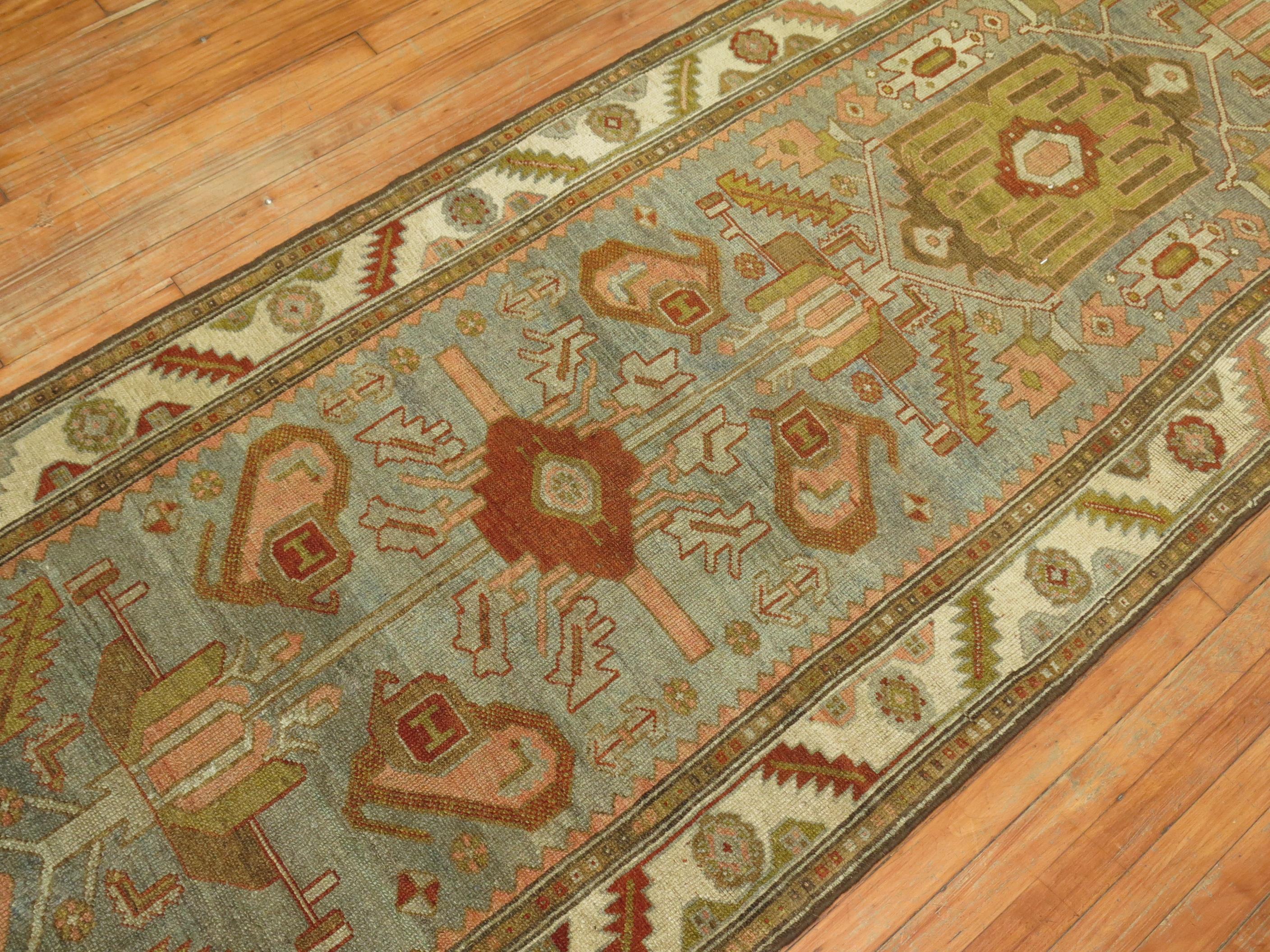20th Century Zabihi Collection Kurd Bidjar Long Gray Antique Runner For Sale