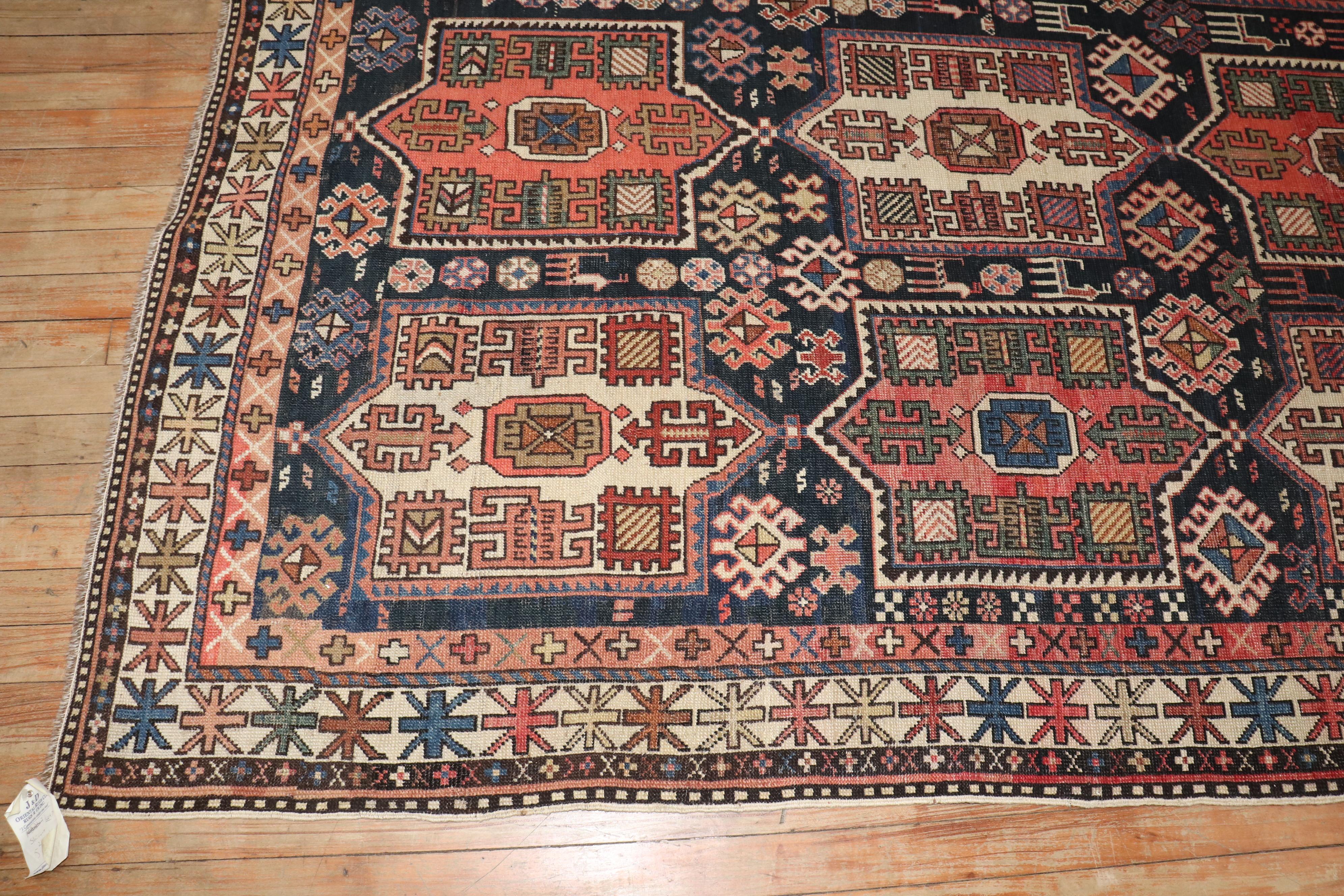 Zabihi Collection Large Antique Caucasian Tribal Rug For Sale 3