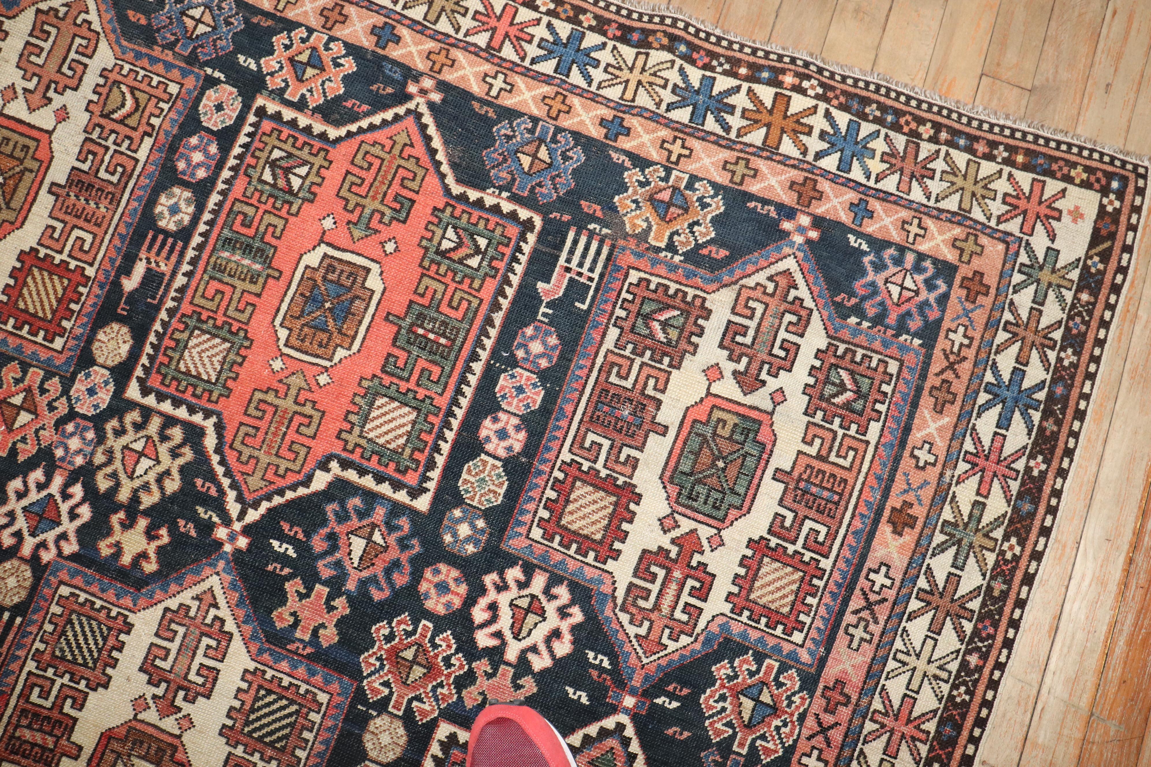 Zabihi Collection Large Antique Caucasian Tribal Rug For Sale 4