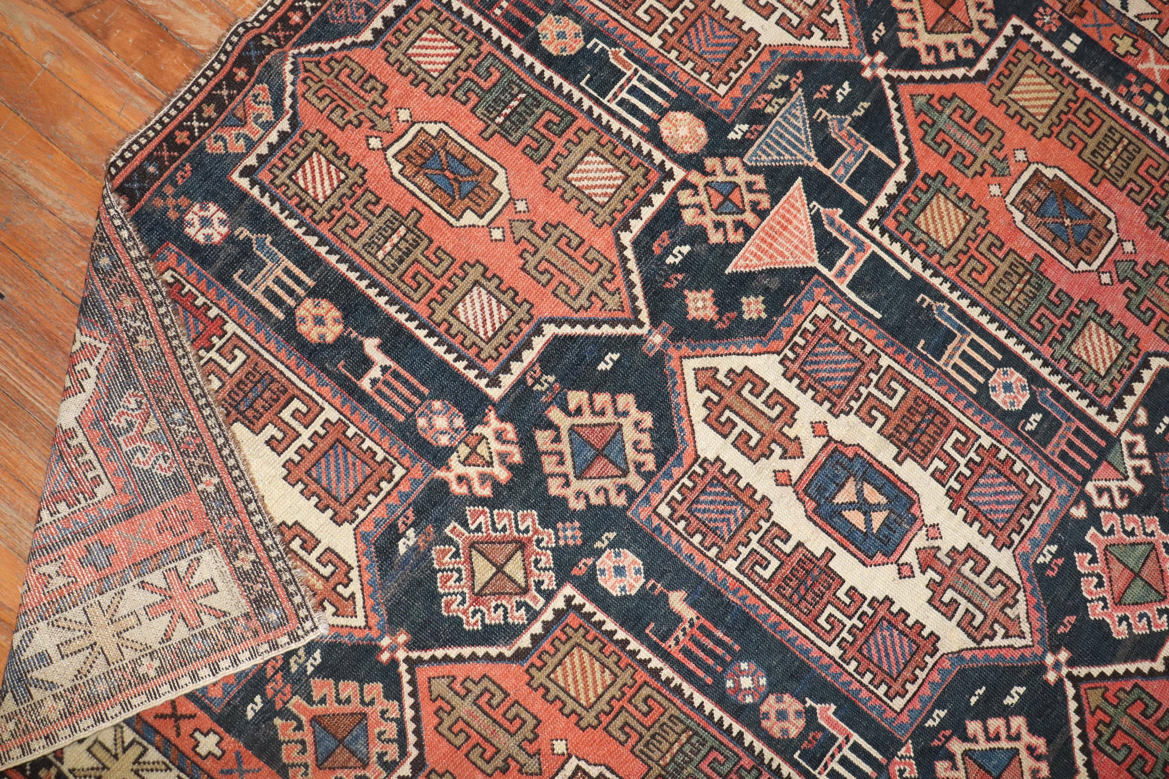 Zabihi Collection Large Antique Caucasian Tribal Rug For Sale 6