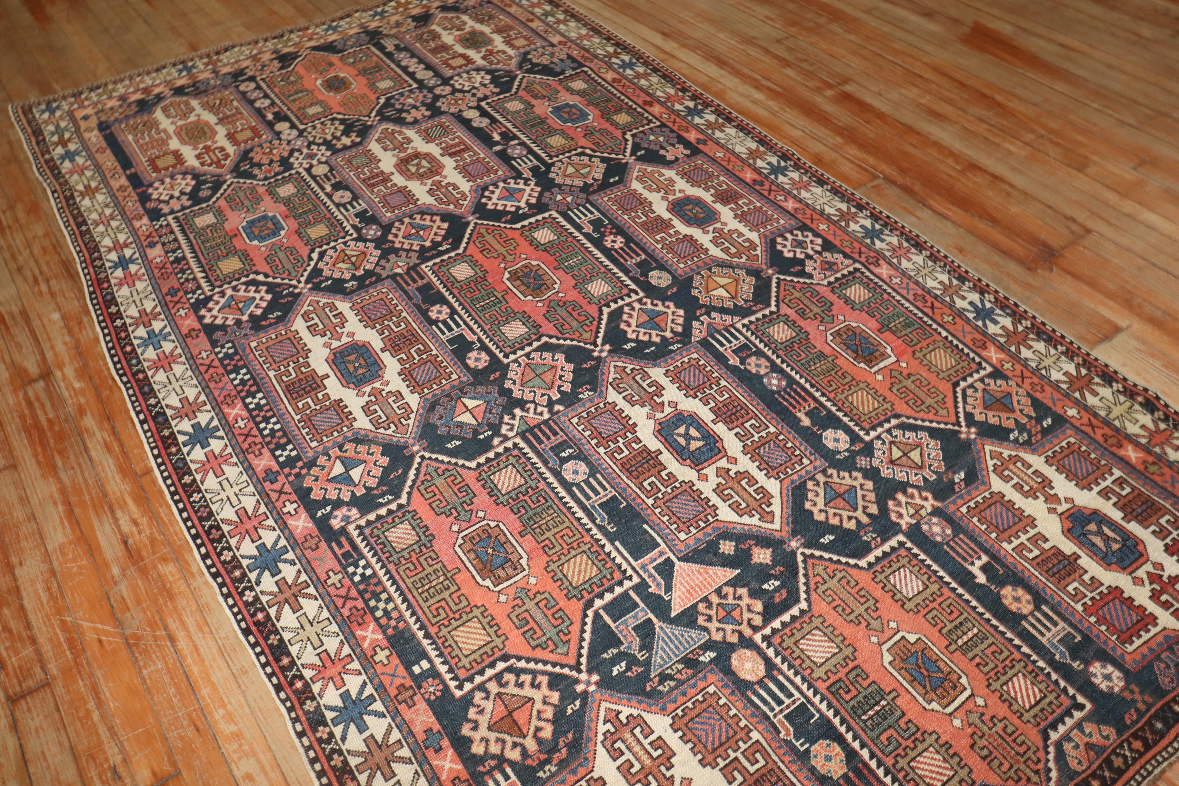 Zabihi Collection Large Antique Caucasian Tribal Rug In Good Condition For Sale In New York, NY