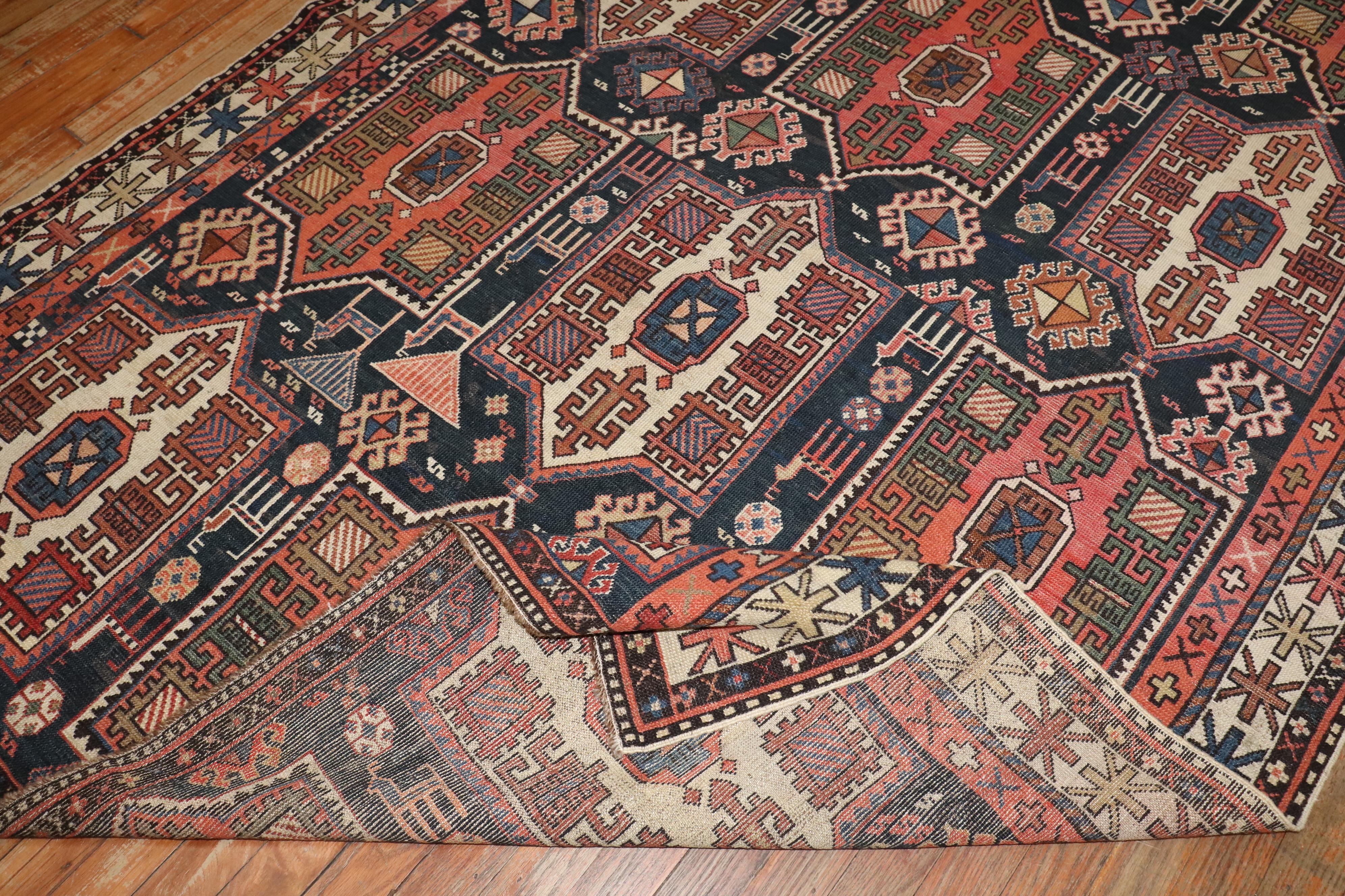 Wool Zabihi Collection Large Antique Caucasian Tribal Rug For Sale