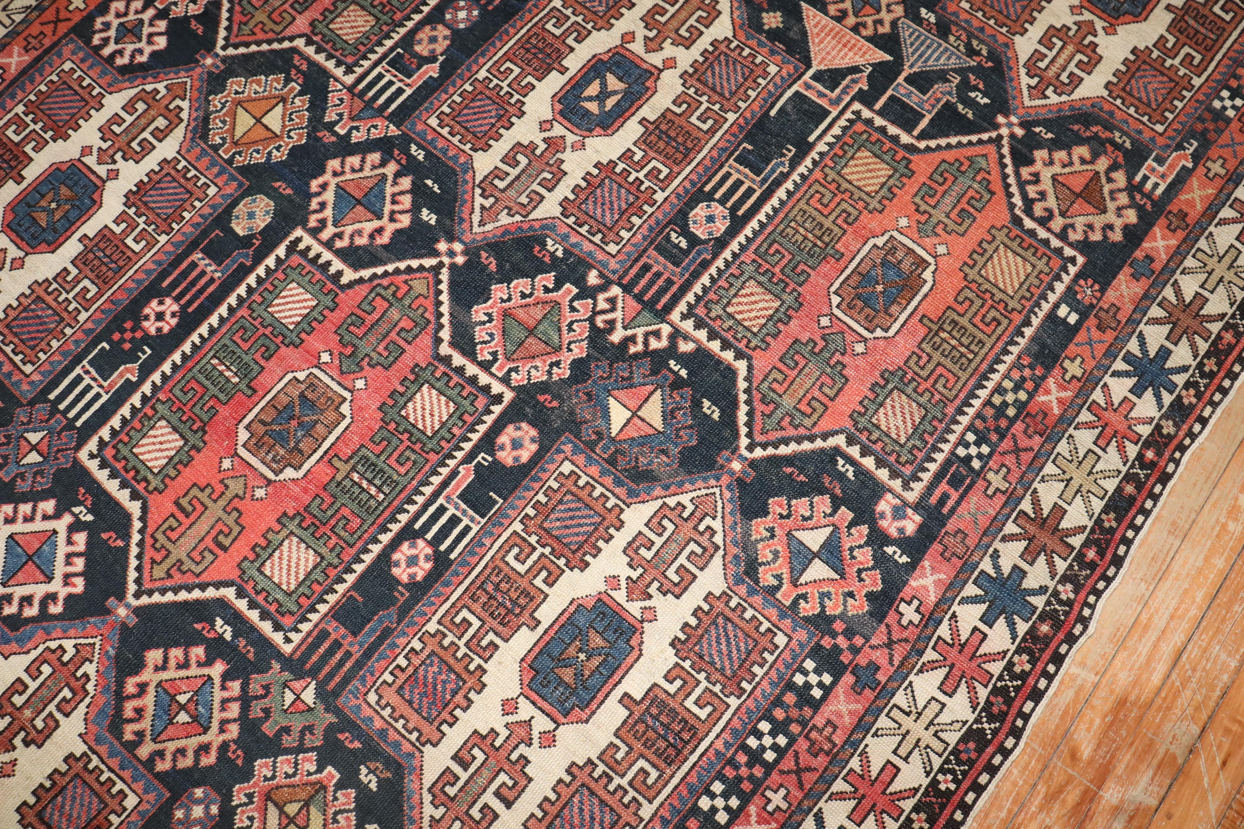 Zabihi Collection Large Antique Caucasian Tribal Rug For Sale 1