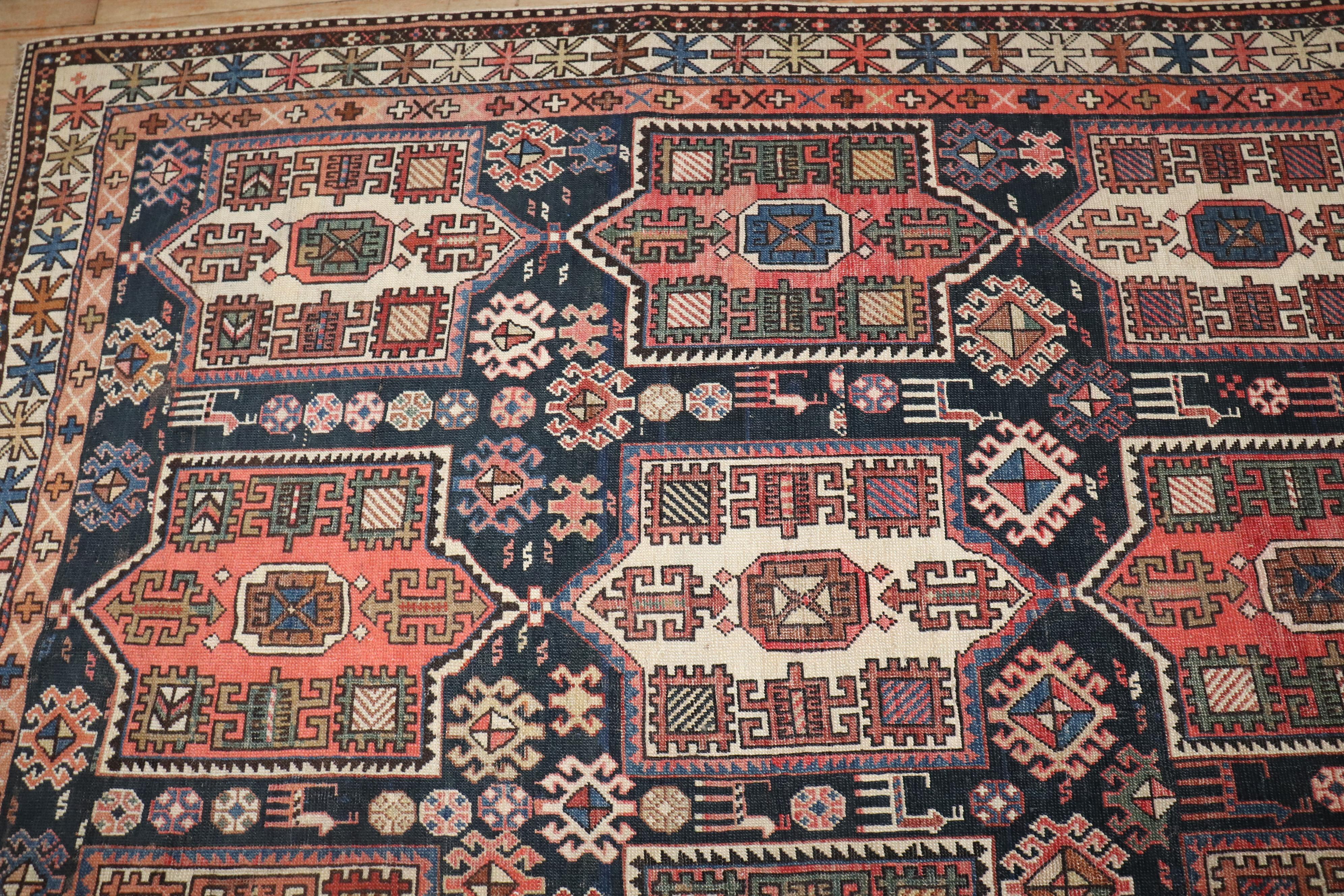 Zabihi Collection Large Antique Caucasian Tribal Rug For Sale 2