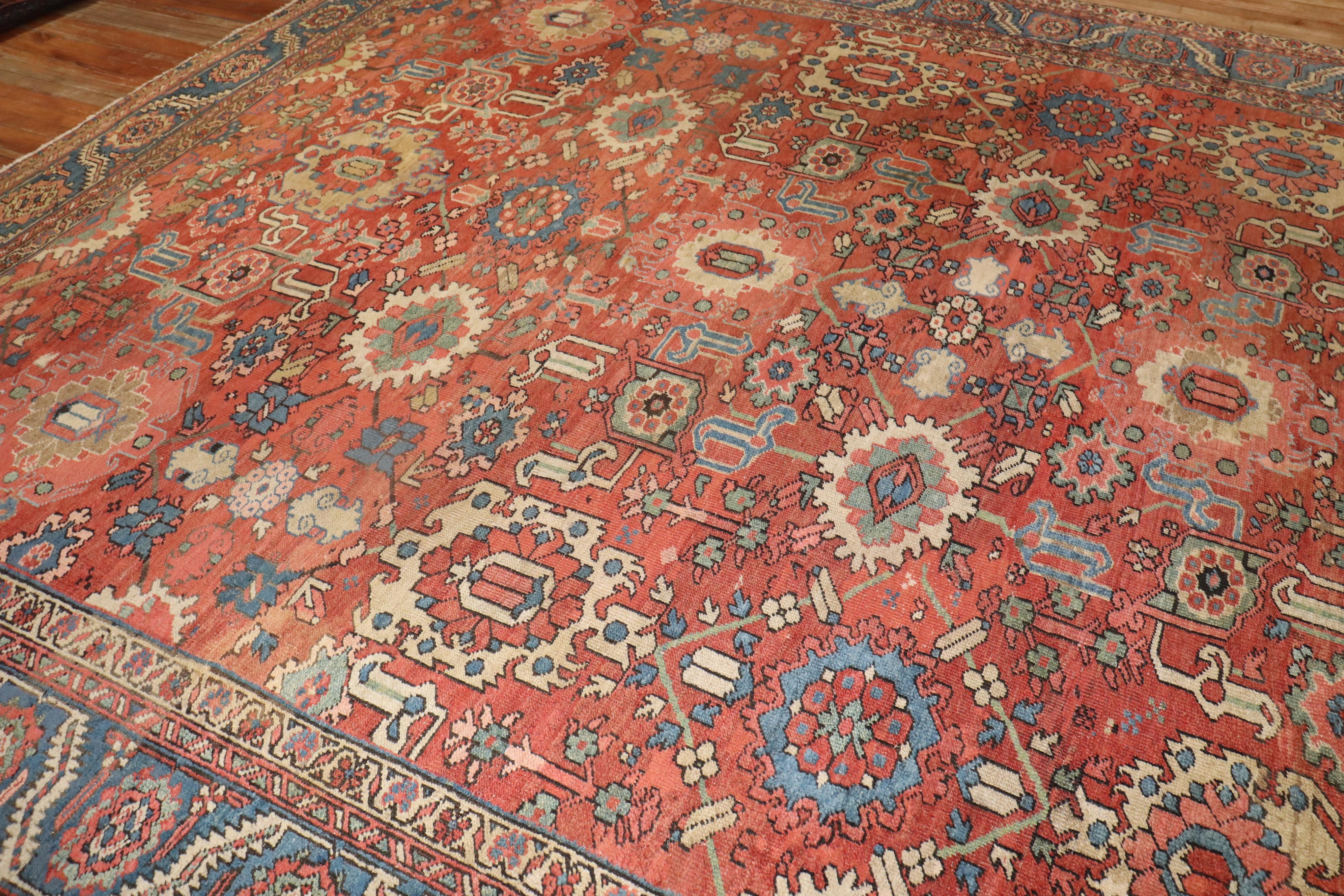 Wonderful high decorative antique Large Persian Heriz Rug from the 1st quarter of the 20th century

11'3'' x 15'6''

The finest antique Persian Heriz rugs are geometric in design with open spacious patterns invibrant colors. The great majority of