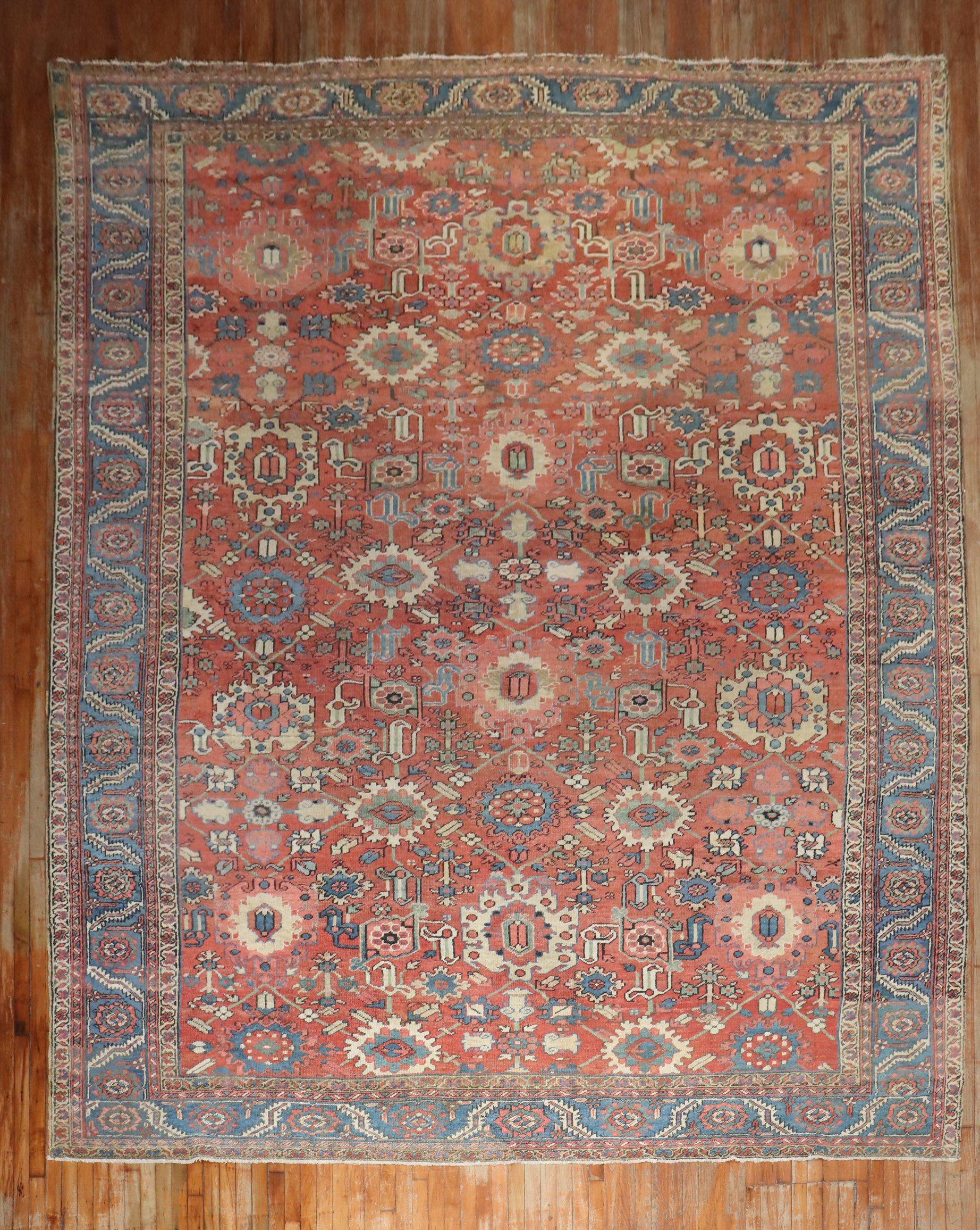 Hand-Knotted Zabihi Collection Large Antique Persian Heriz Rug For Sale