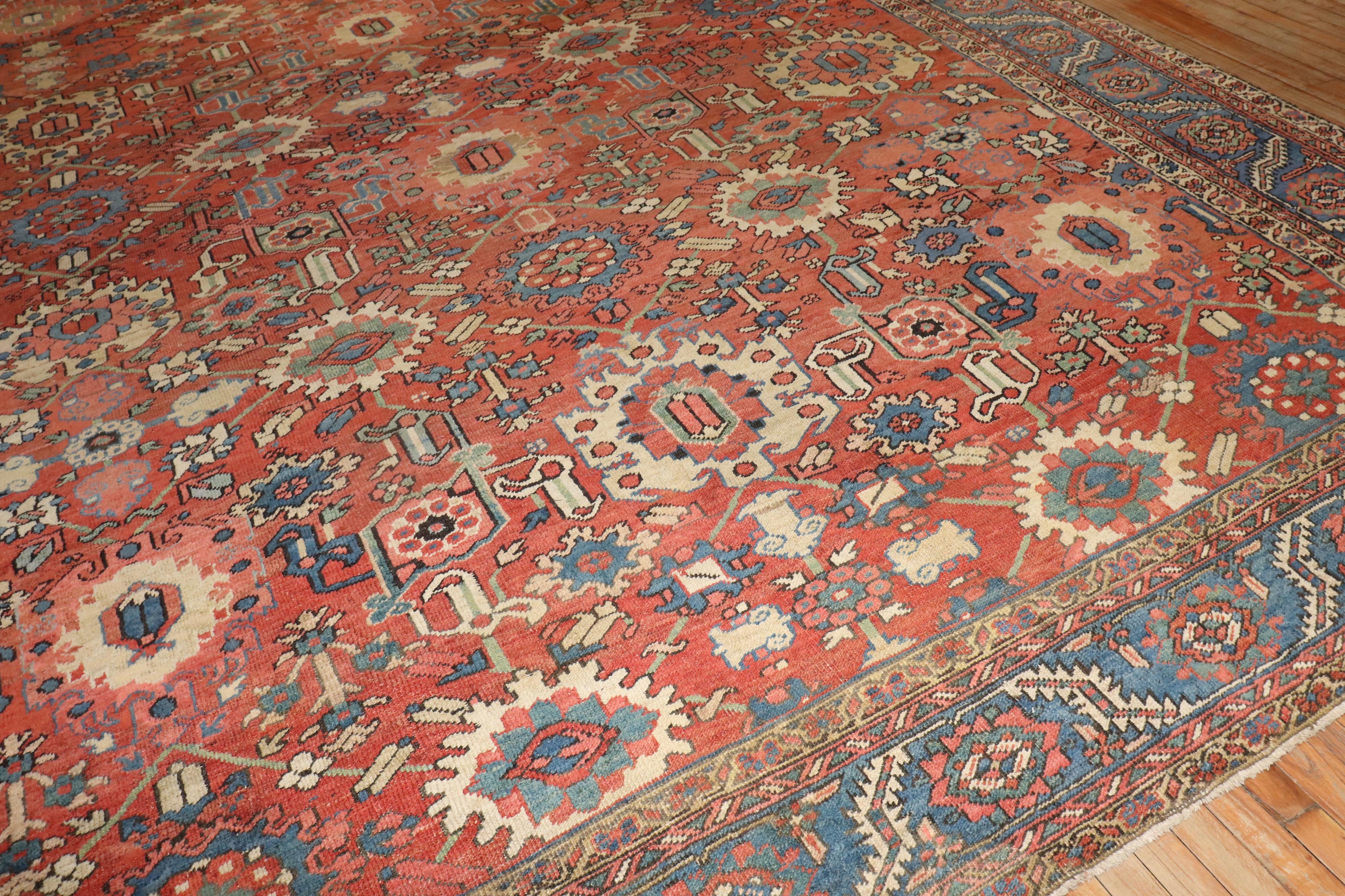 Wool Zabihi Collection Large Antique Persian Heriz Rug For Sale