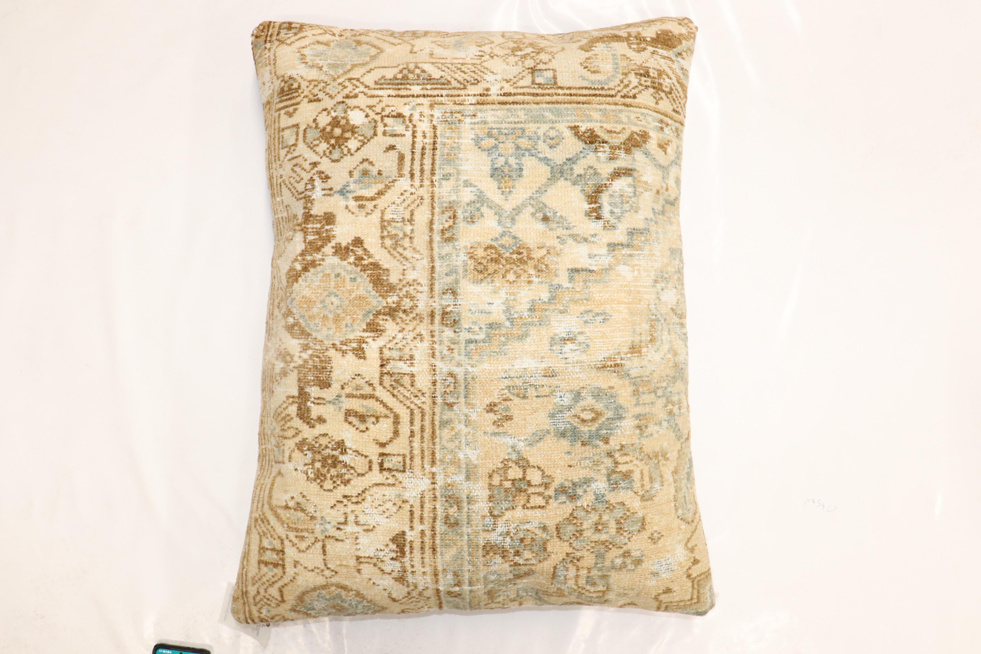 LargePillow made from an antique Persian Malayer rug in browns and green.

Measures: 24'' x 21''.