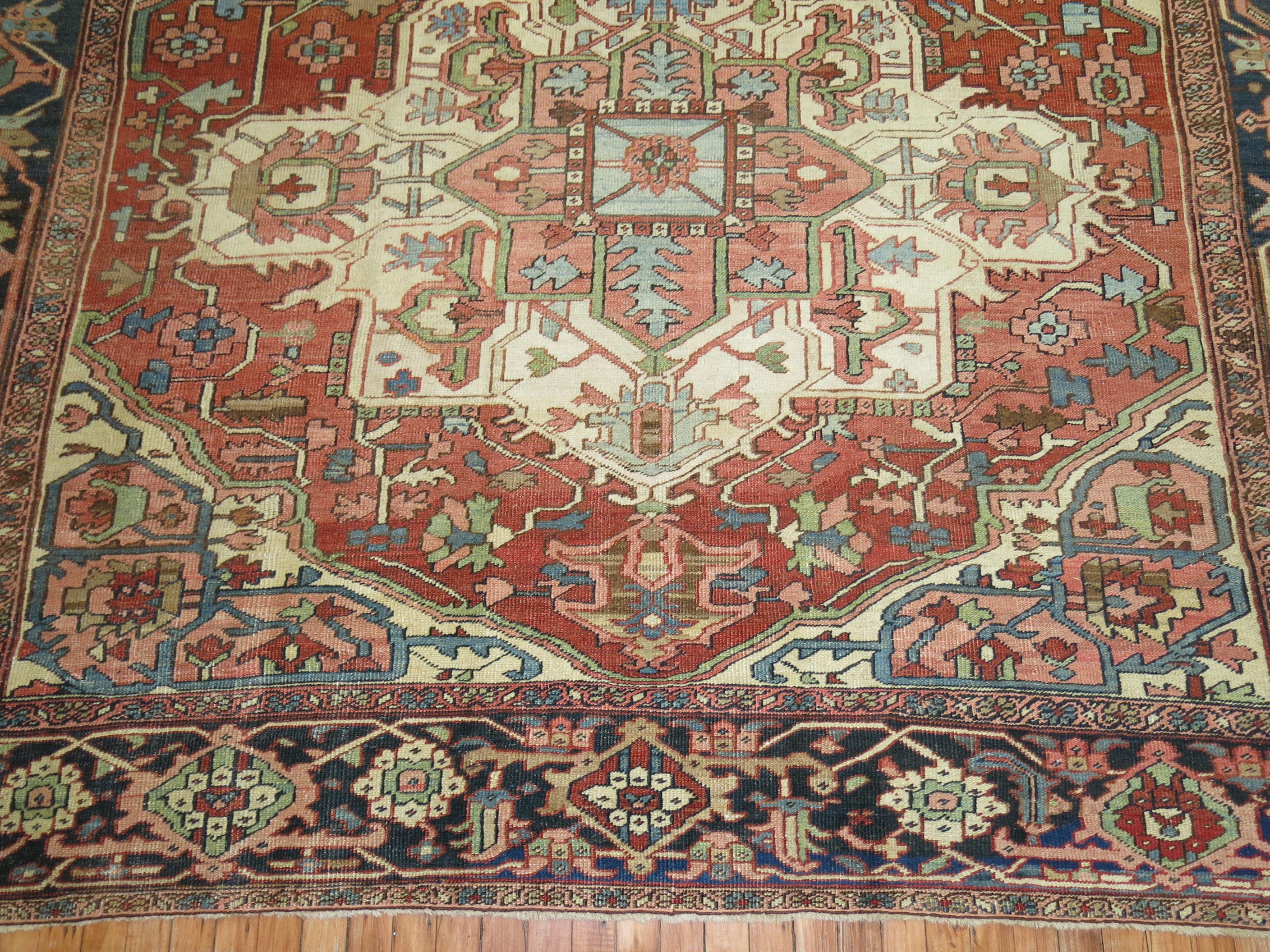 Zabihi Collection Large Antique Persian Square Heriz Rug For Sale 3