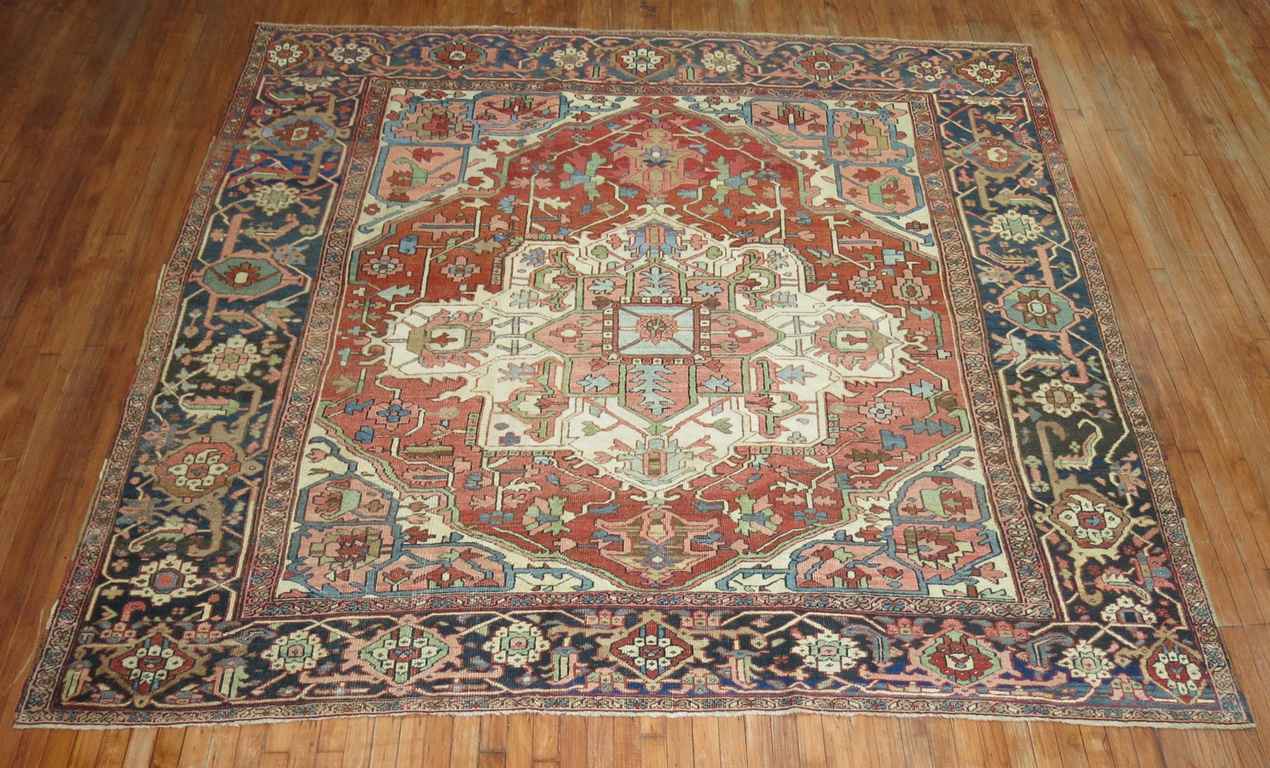 Zabihi Collection Large Antique Persian Square Heriz Rug For Sale 5