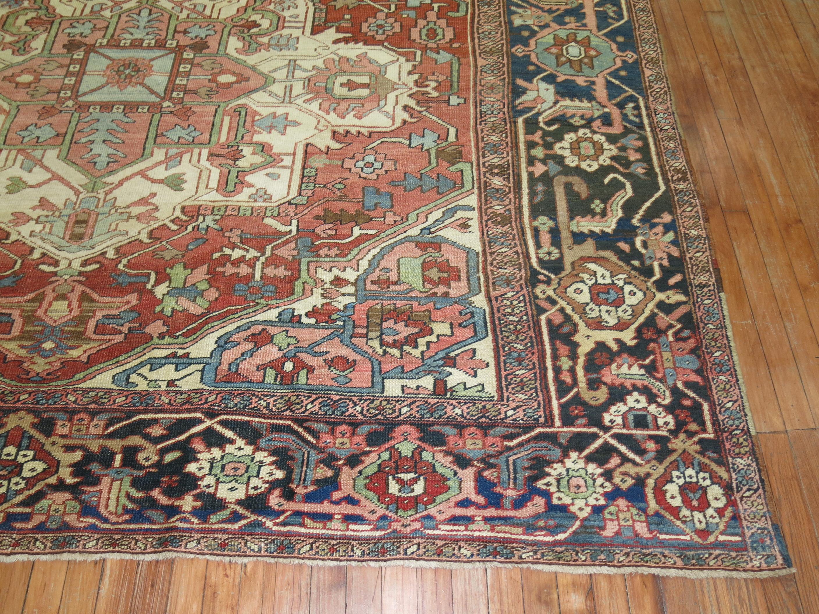 Zabihi Collection Large Antique Persian Square Heriz Rug For Sale 6