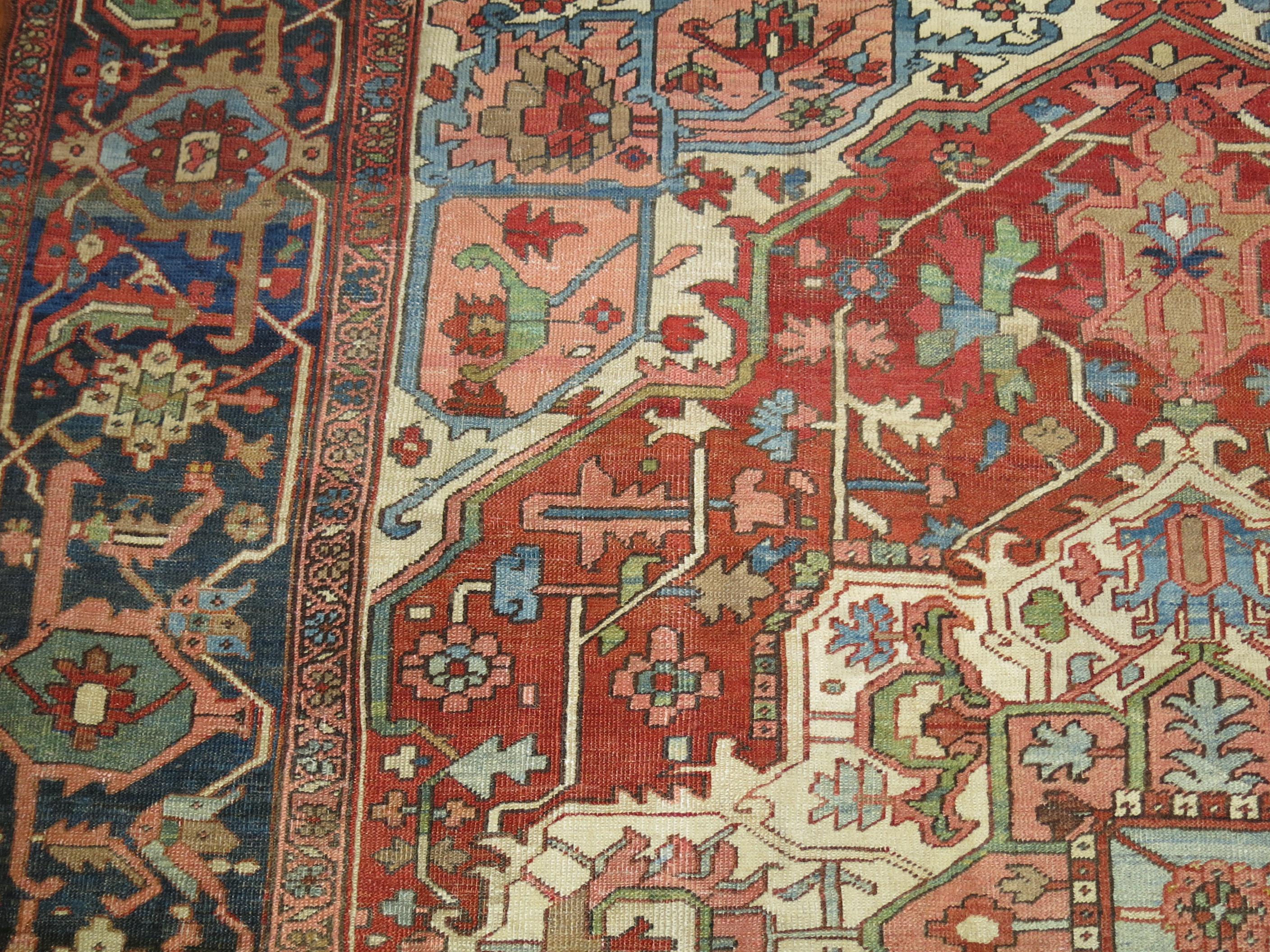 Serapi Zabihi Collection Large Antique Persian Square Heriz Rug For Sale