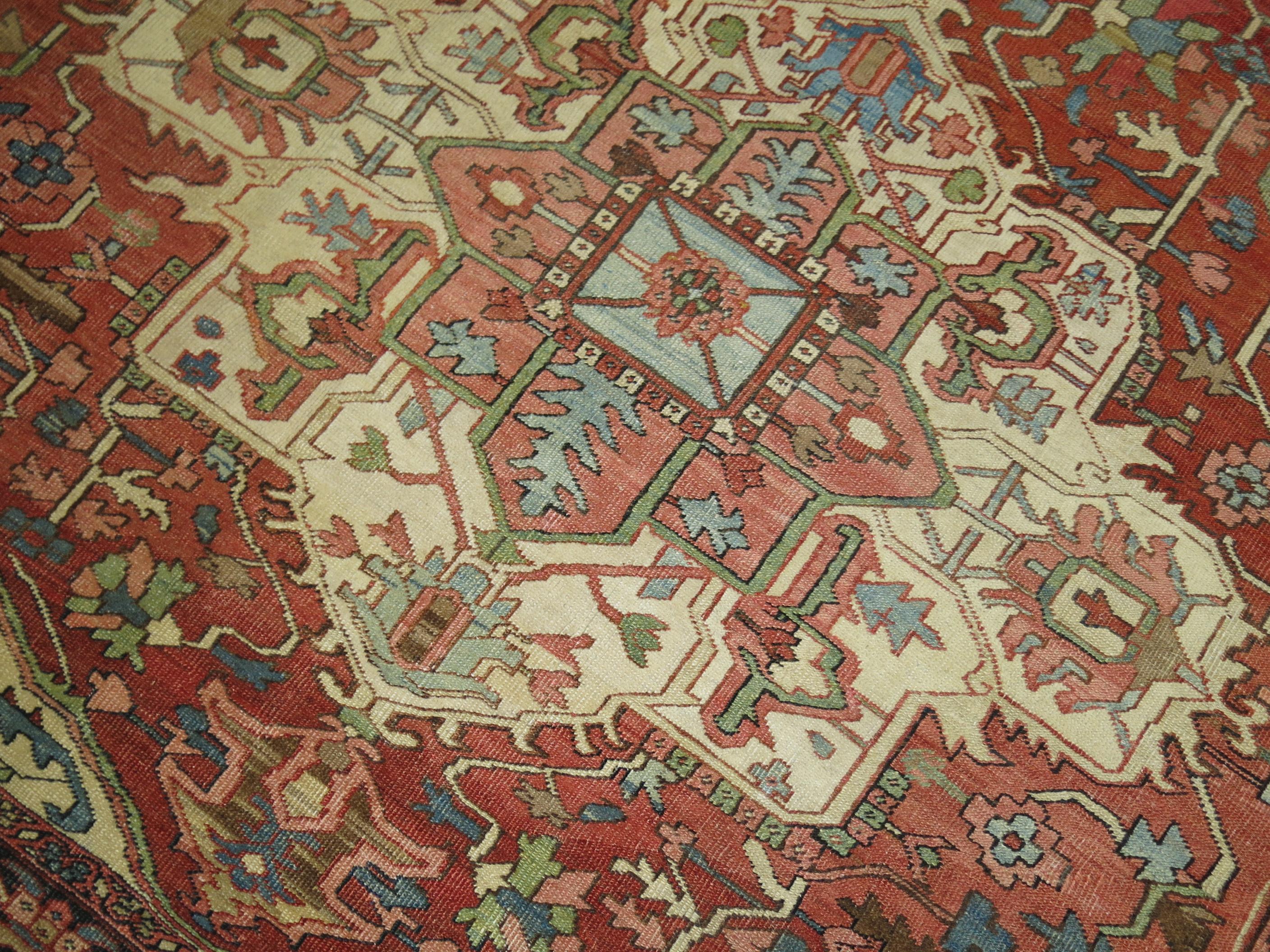 Hand-Woven Zabihi Collection Large Antique Persian Square Heriz Rug For Sale