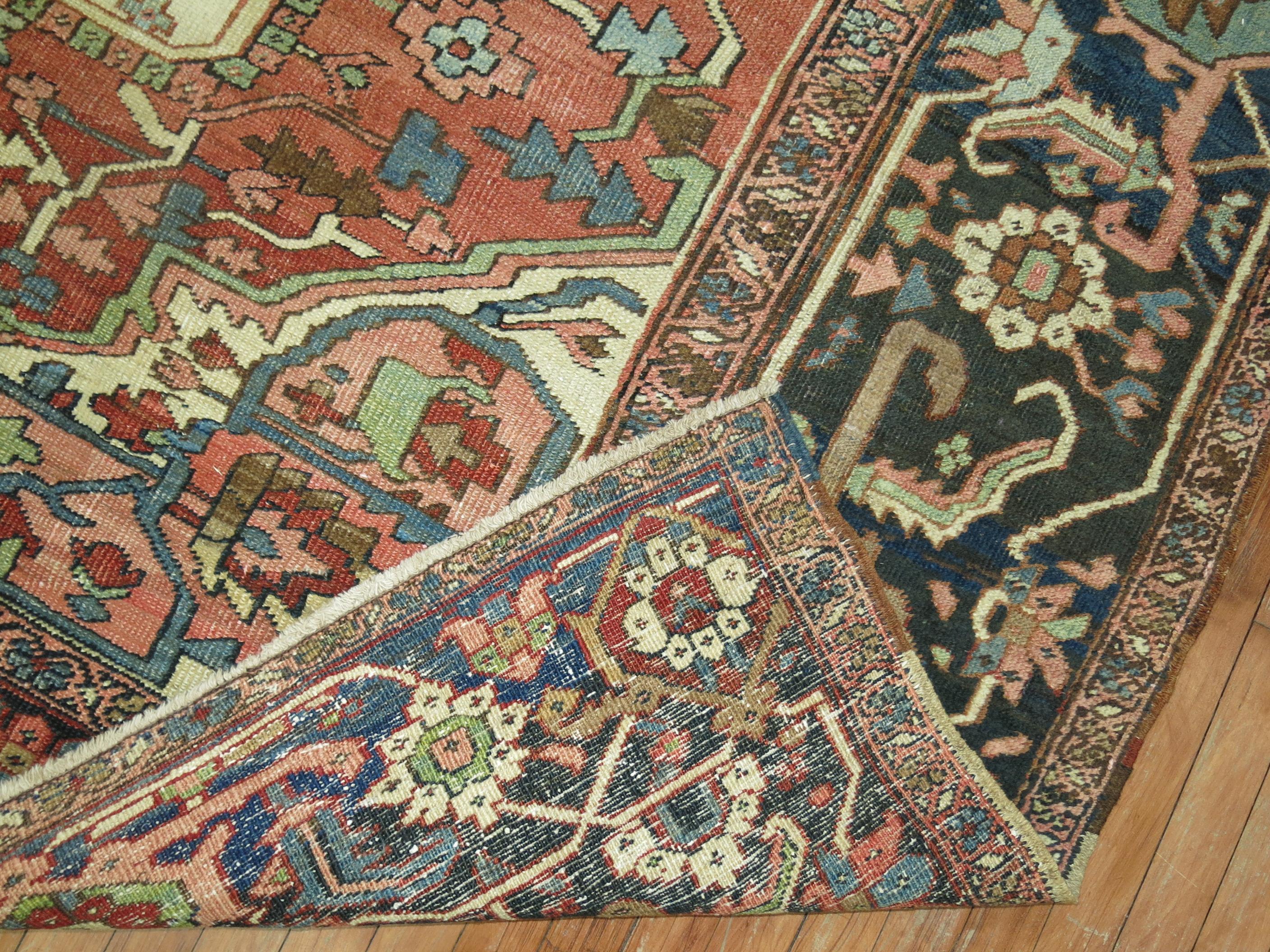 Zabihi Collection Large Antique Persian Square Heriz Rug In Good Condition For Sale In New York, NY