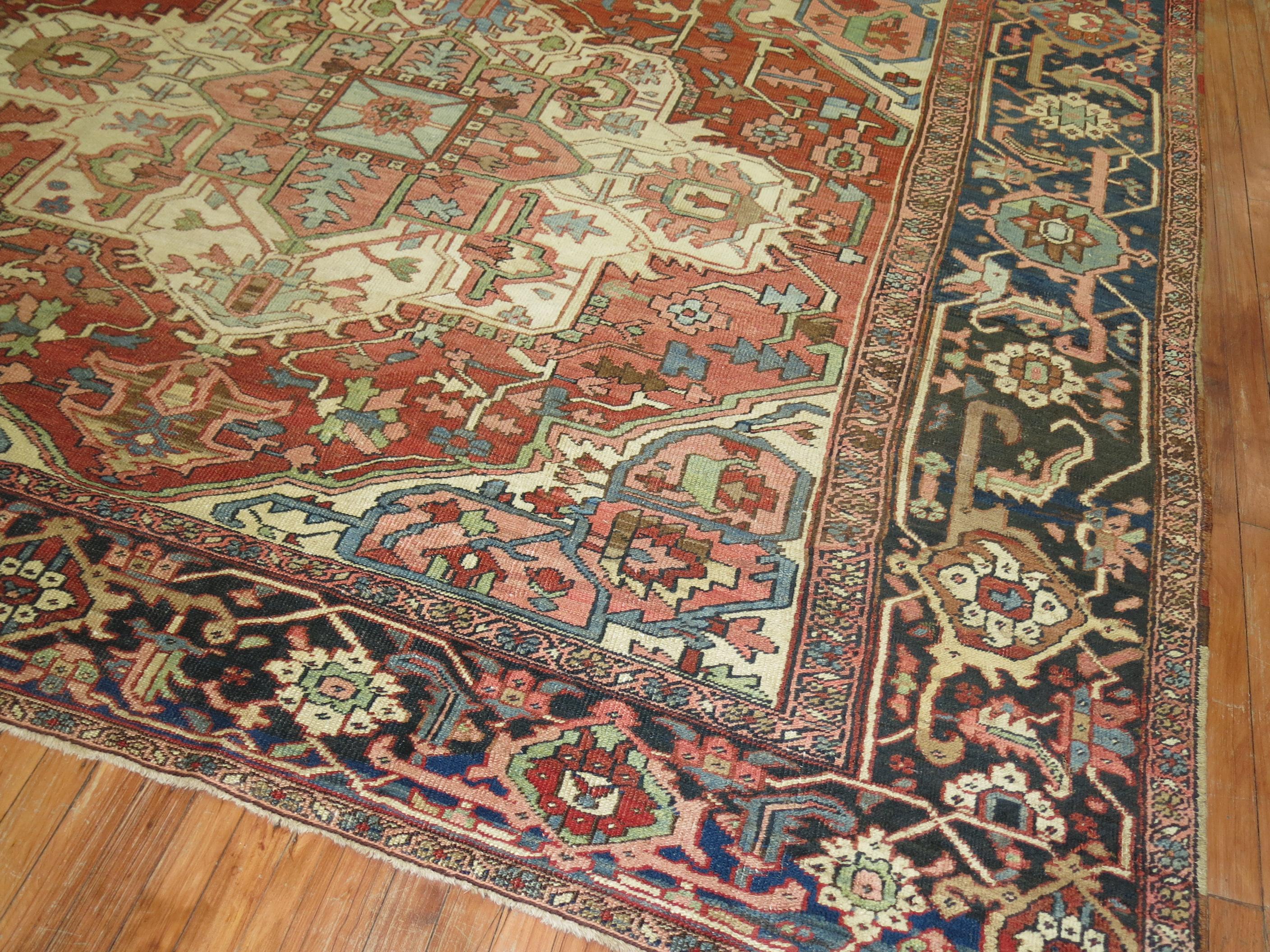 20th Century Zabihi Collection Large Antique Persian Square Heriz Rug For Sale