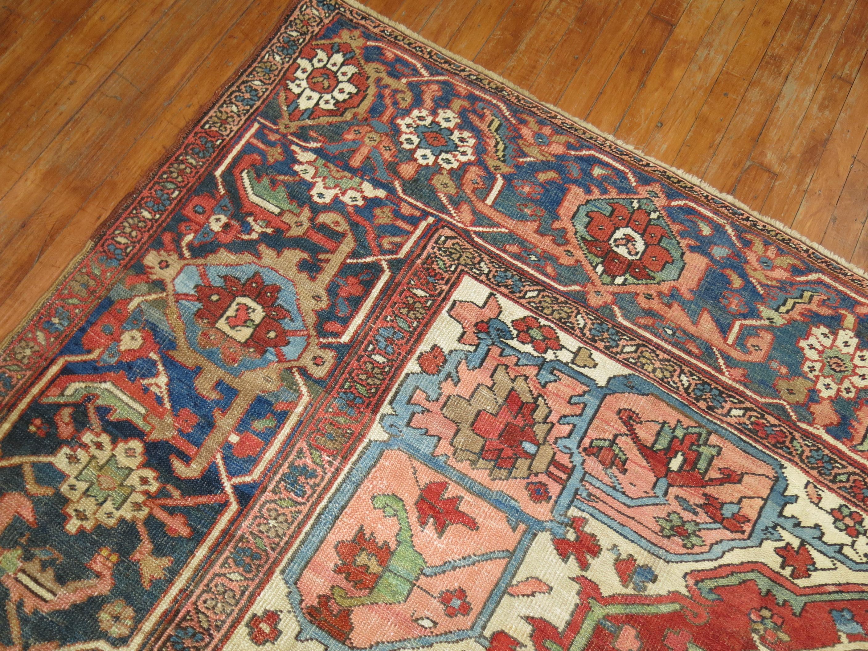 Wool Zabihi Collection Large Antique Persian Square Heriz Rug For Sale