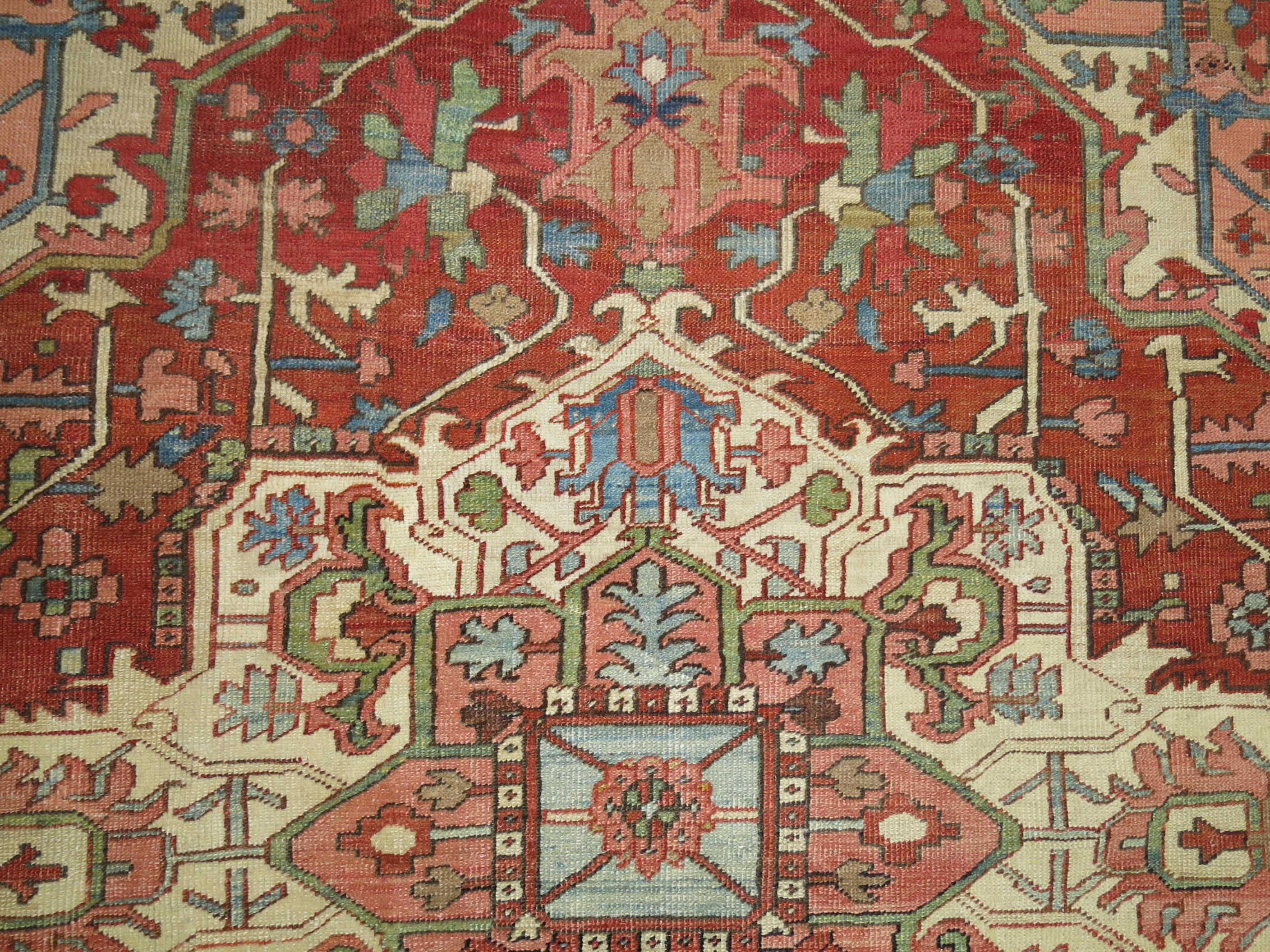 Zabihi Collection Large Antique Persian Square Heriz Rug For Sale 1