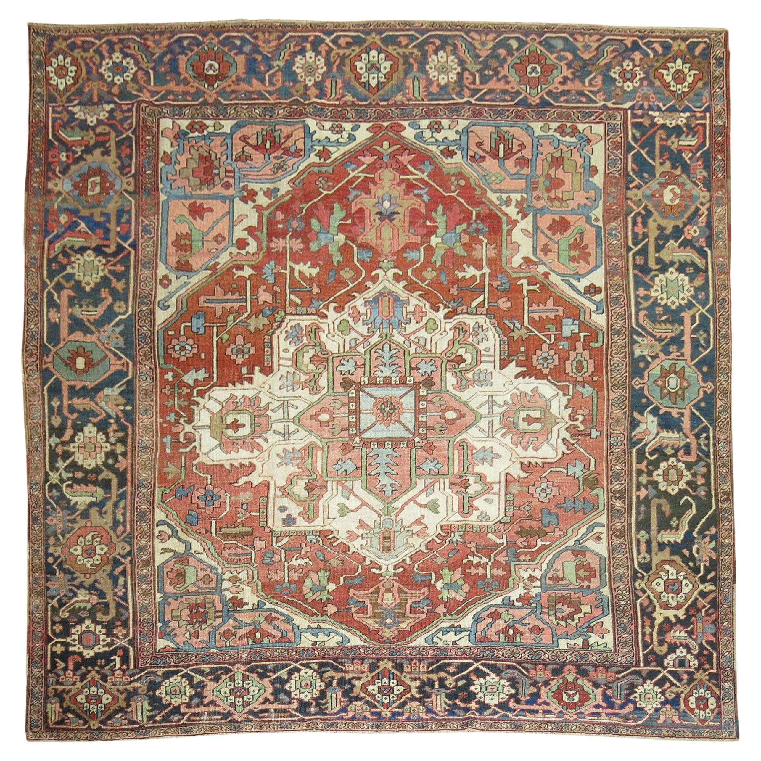 Zabihi Collection Large Antique Persian Square Heriz Rug For Sale