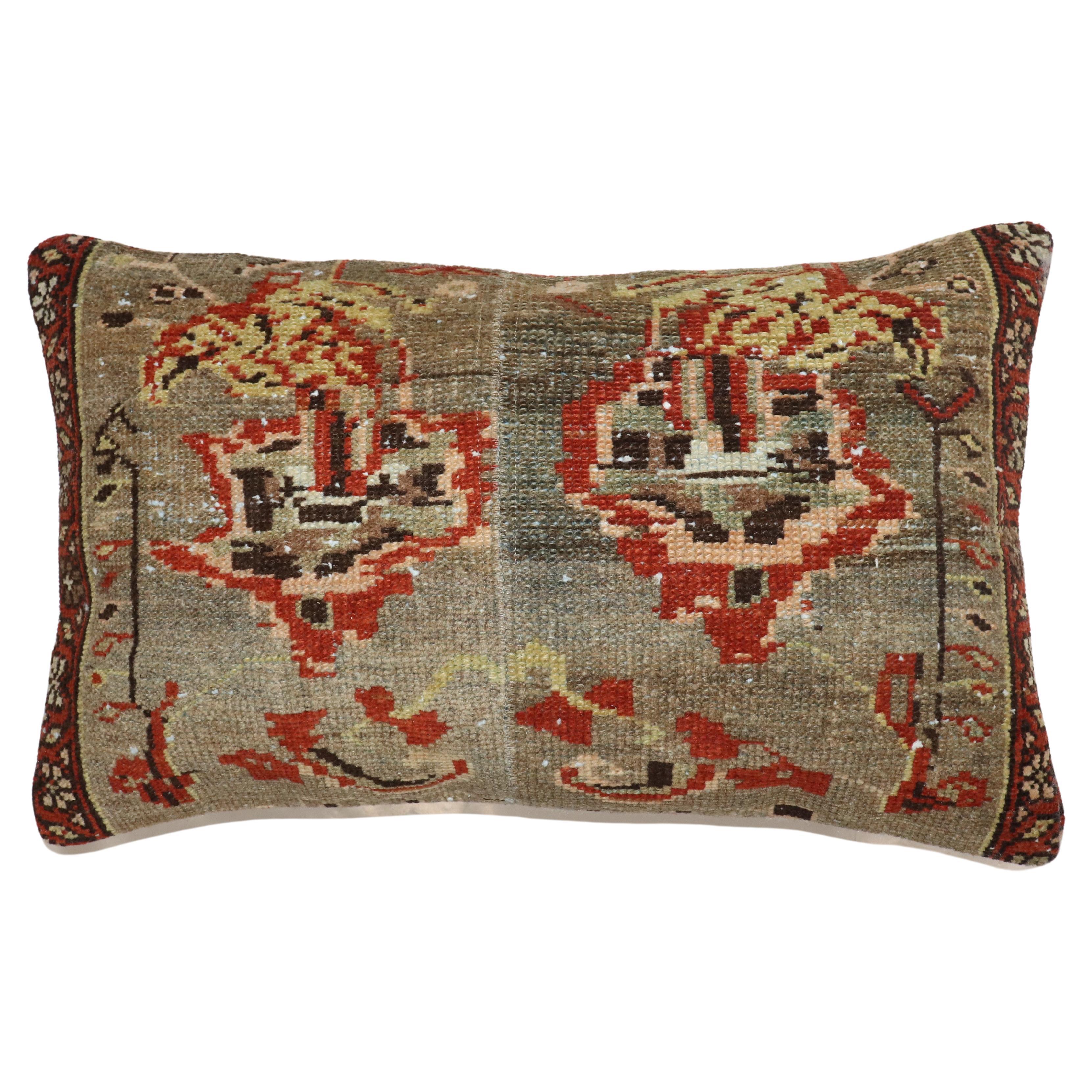 Zabihi Collection Large Brown Gray Persian Rug Pillow For Sale