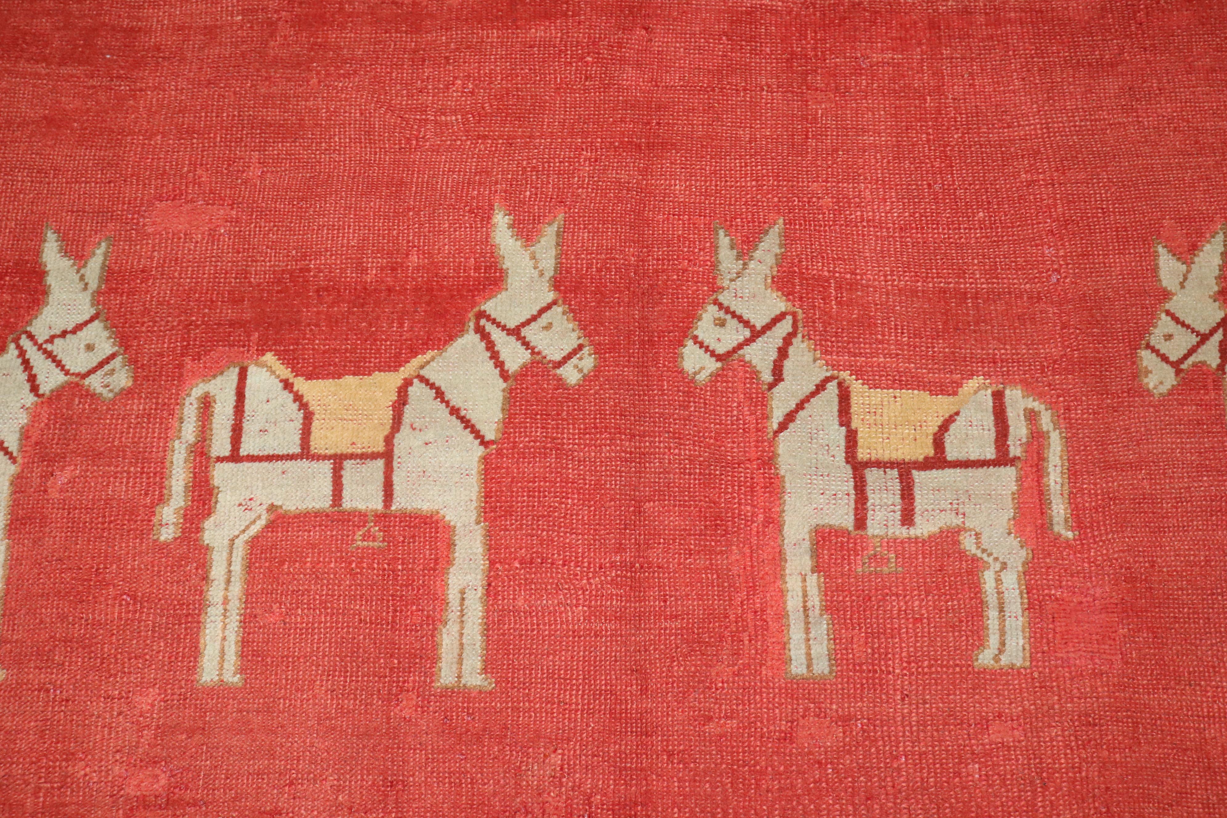 Zabihi Collection Large Camels Horses Antique Oushak Animal Rug For Sale 4