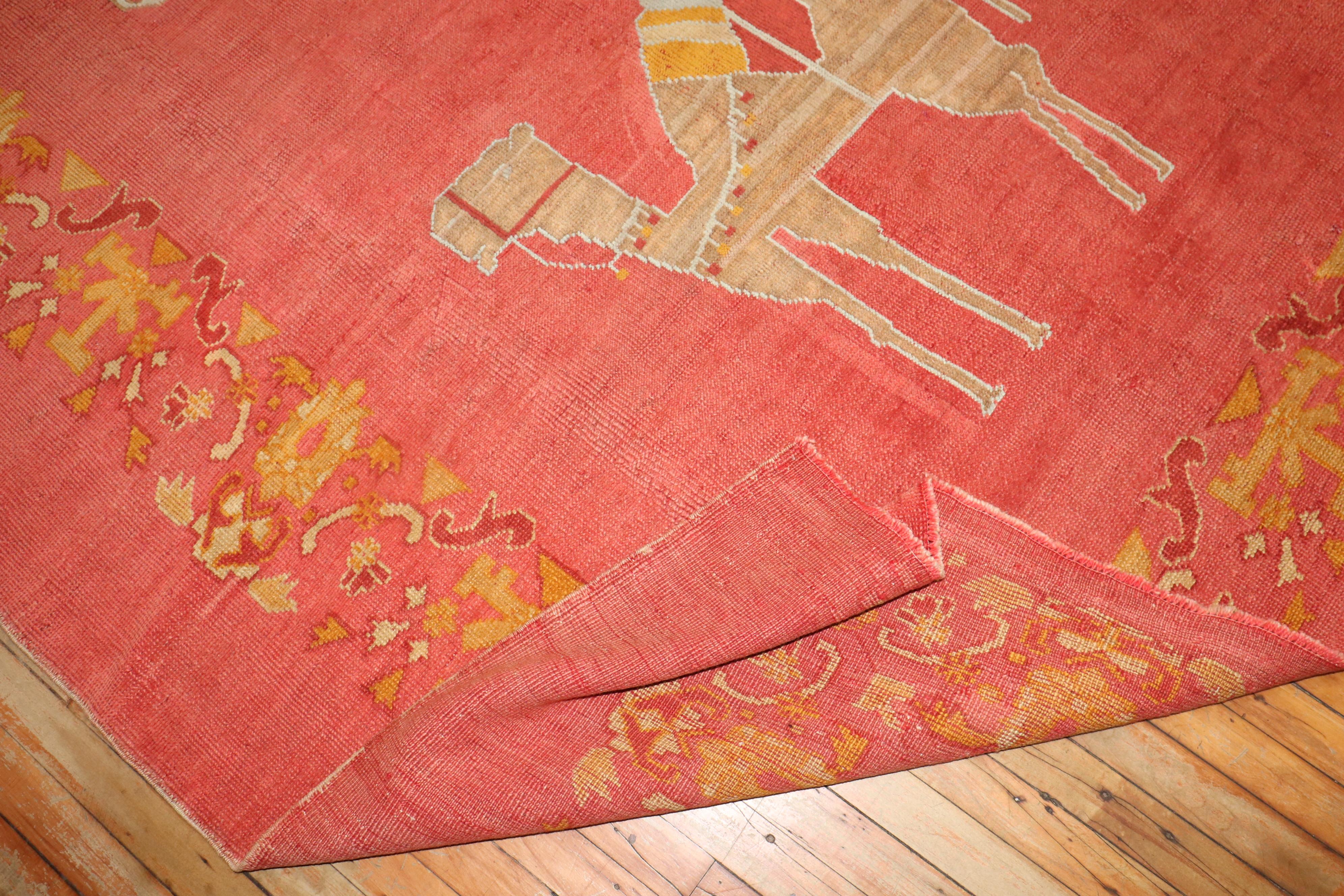 Zabihi Collection Large Camels Horses Antique Oushak Animal Rug 5