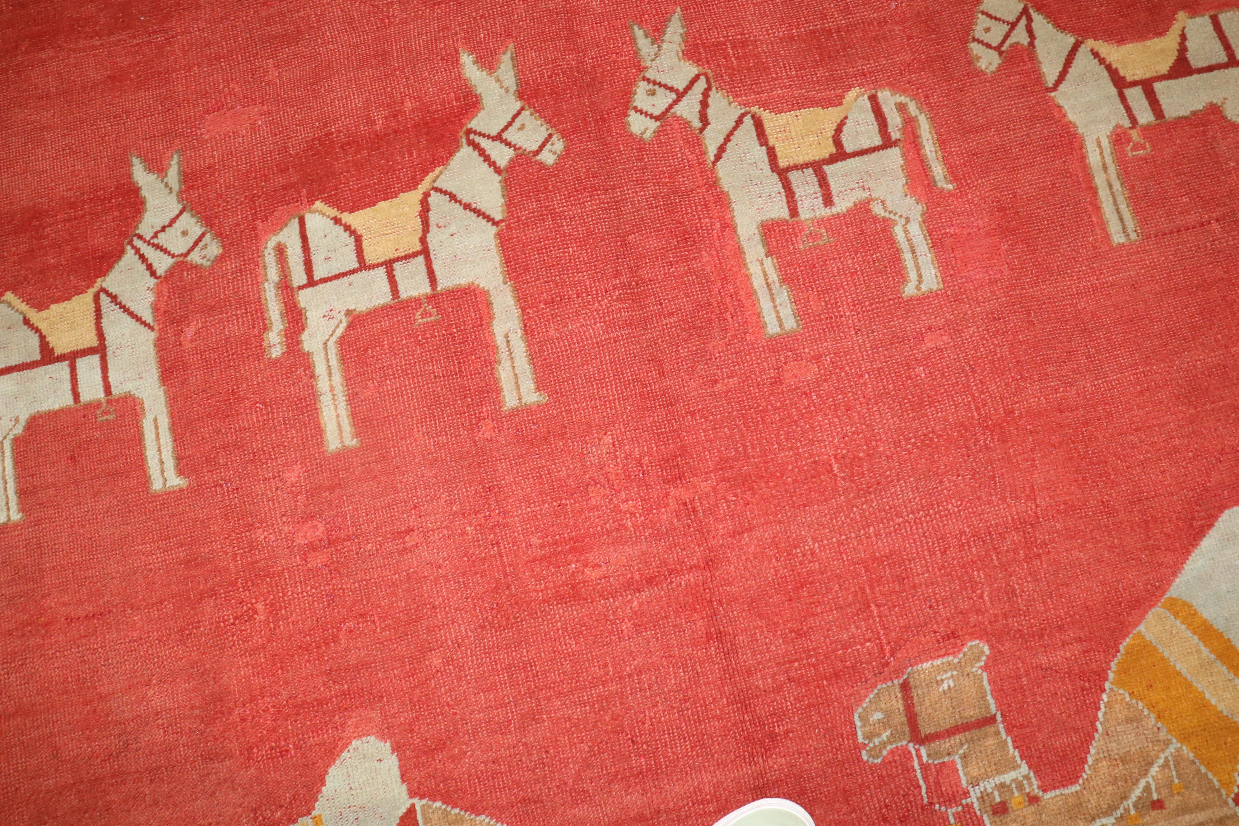 Zabihi Collection Large Camels Horses Antique Oushak Animal Rug In Good Condition For Sale In New York, NY