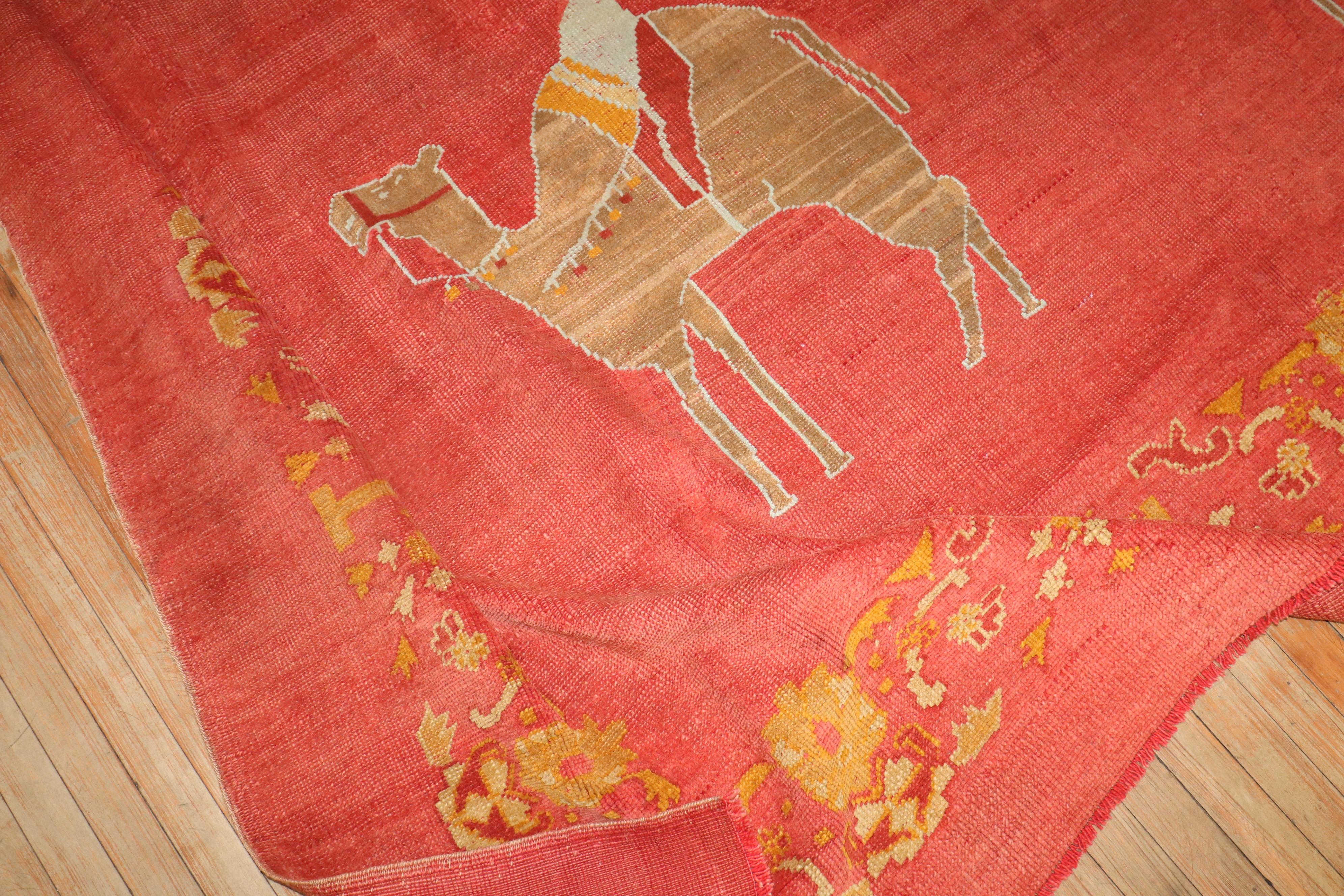20th Century Zabihi Collection Large Camels Horses Antique Oushak Animal Rug For Sale
