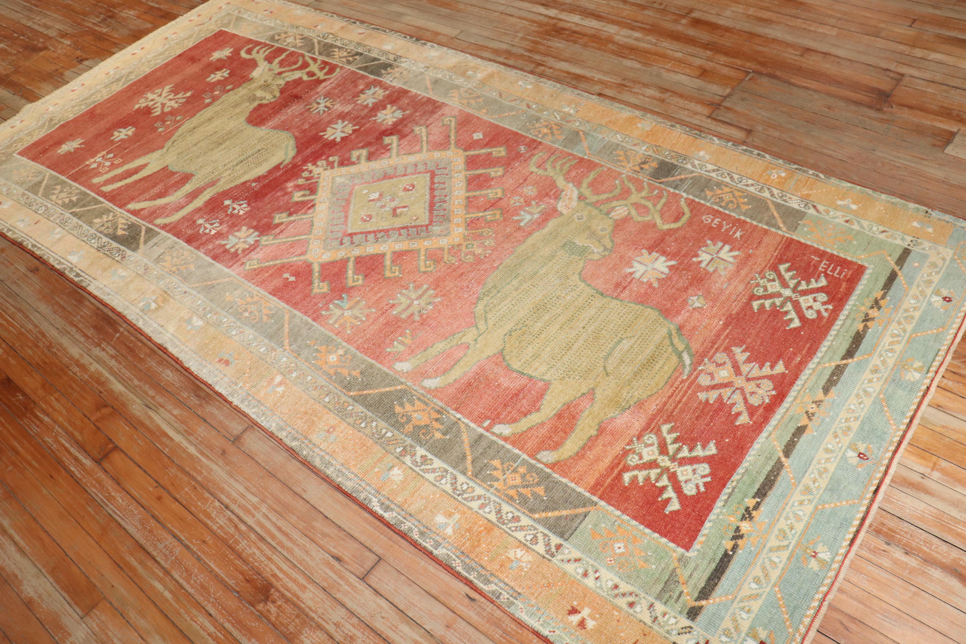 Zabihi Collection Large Deer Turkish Pictorial Rug For Sale 4