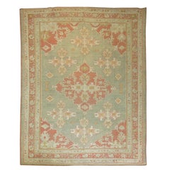 Zabihi Collection Large Green Early 20th Century Antique Oushak