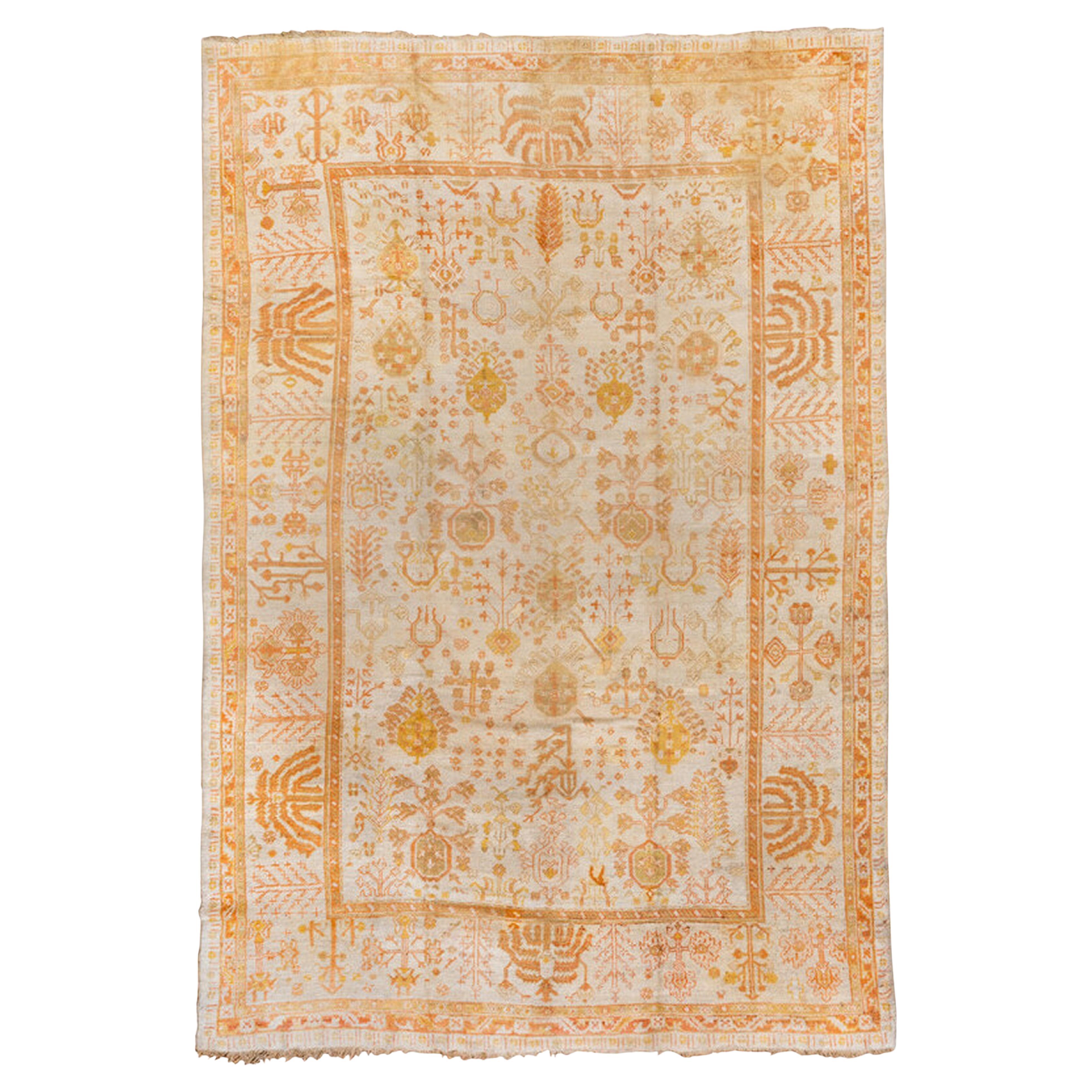 Zabihi Collection Large Ivory Antique Turkish Oushak Rug