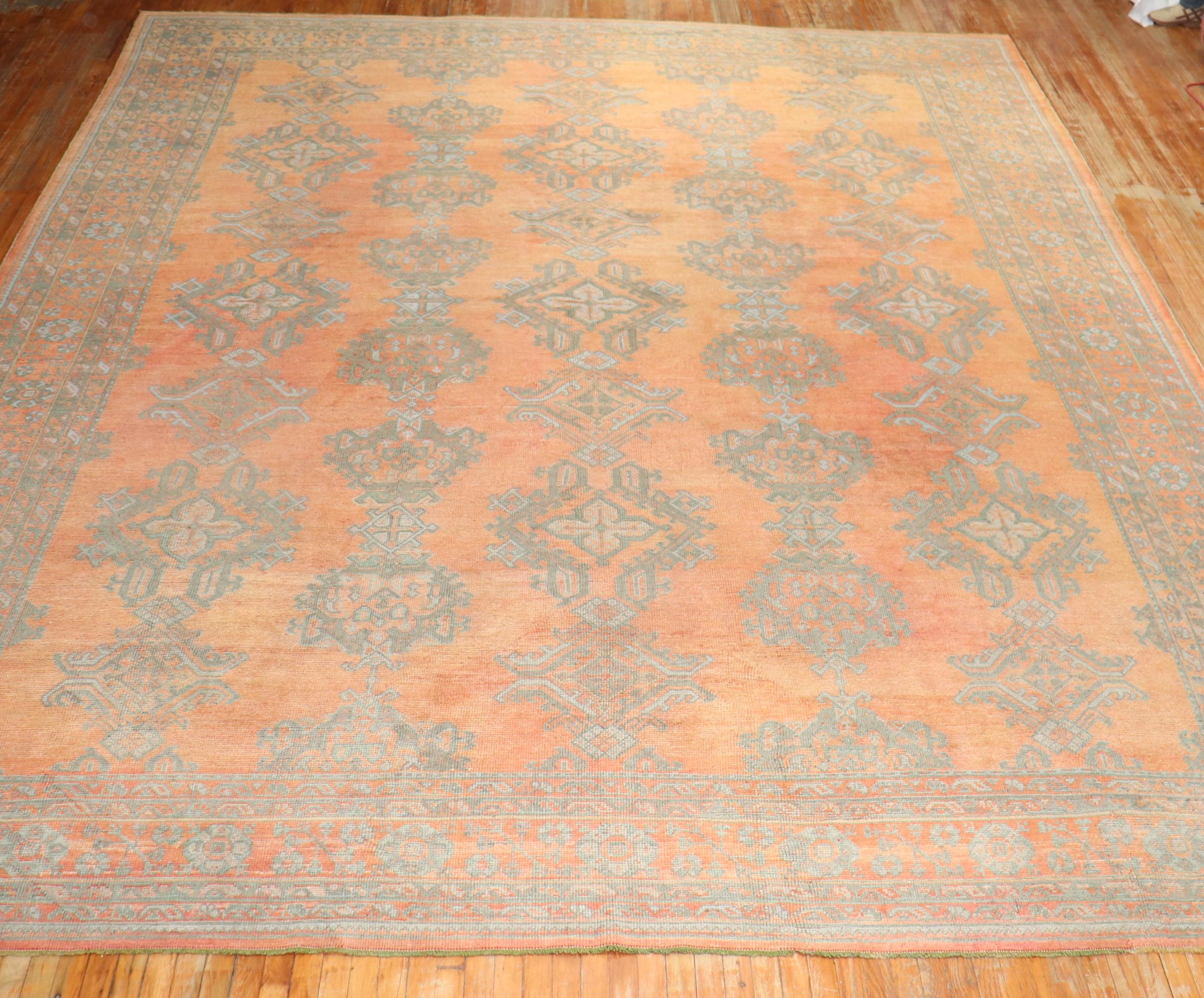 Zabihi Collection Large Orange Antique Oushak Rug For Sale 3