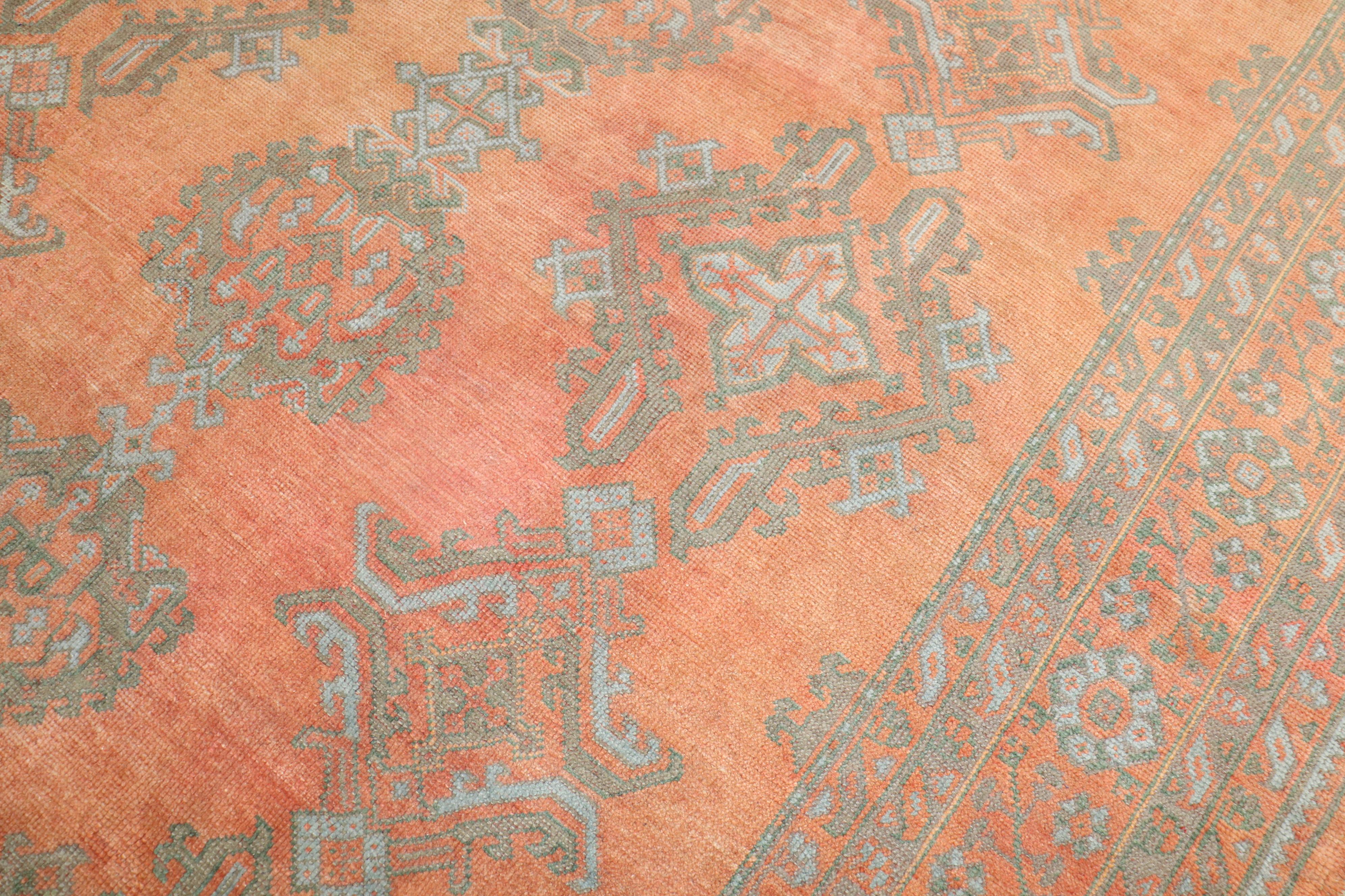 Zabihi Collection Large Orange Antique Oushak Rug In Good Condition For Sale In New York, NY