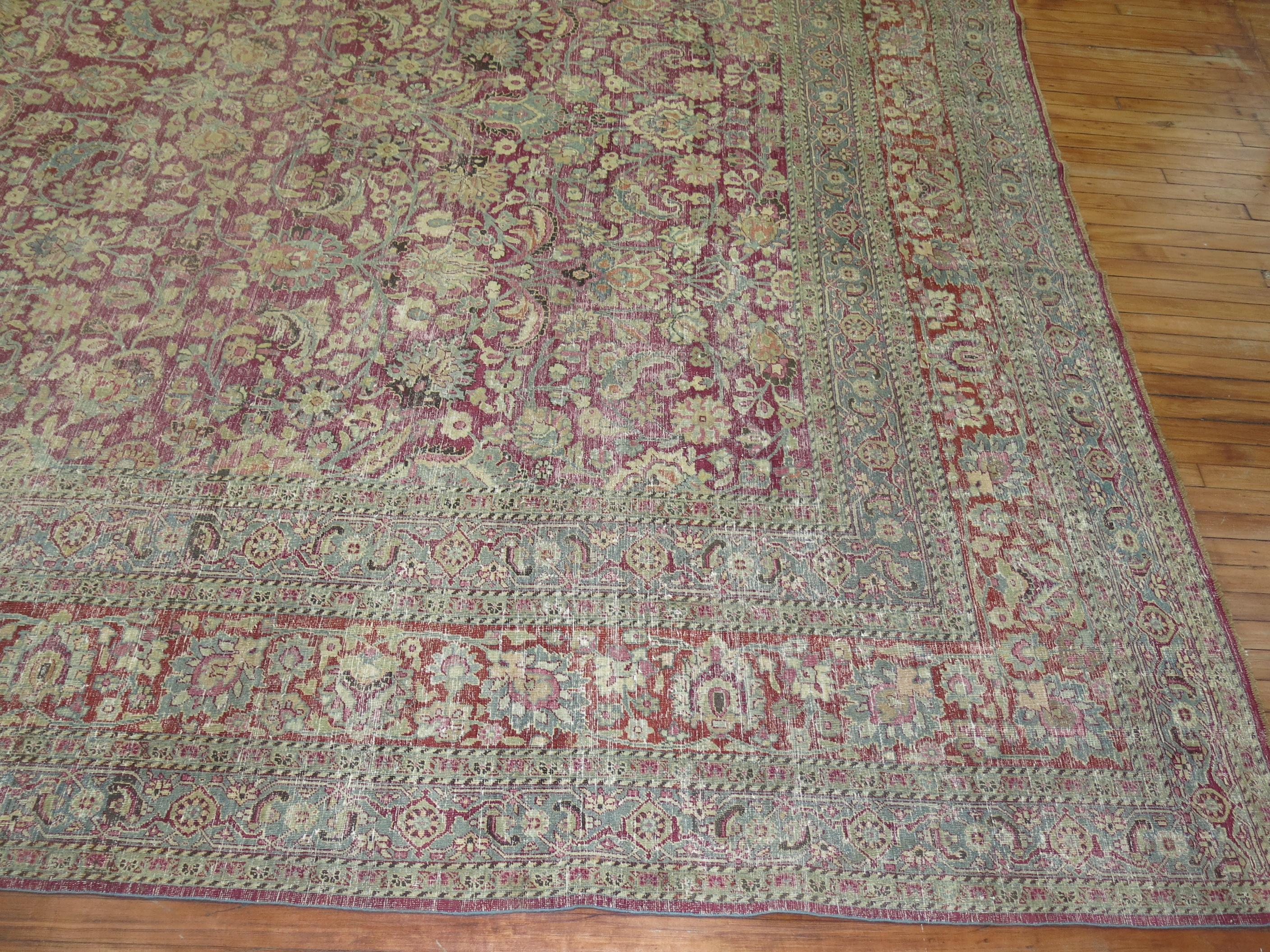 20th Century Zabihi Collection Large Raspberry Antique Persian Meshed Rug For Sale