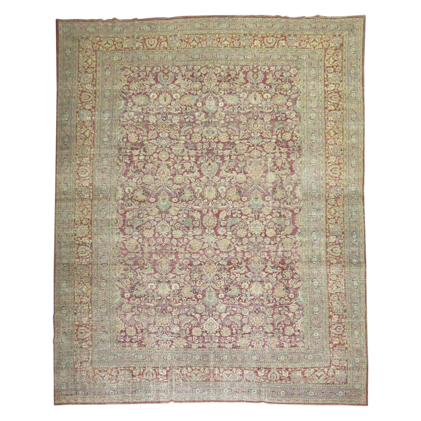 Zabihi Collection Large Raspberry Antique Persian Meshed Rug For Sale