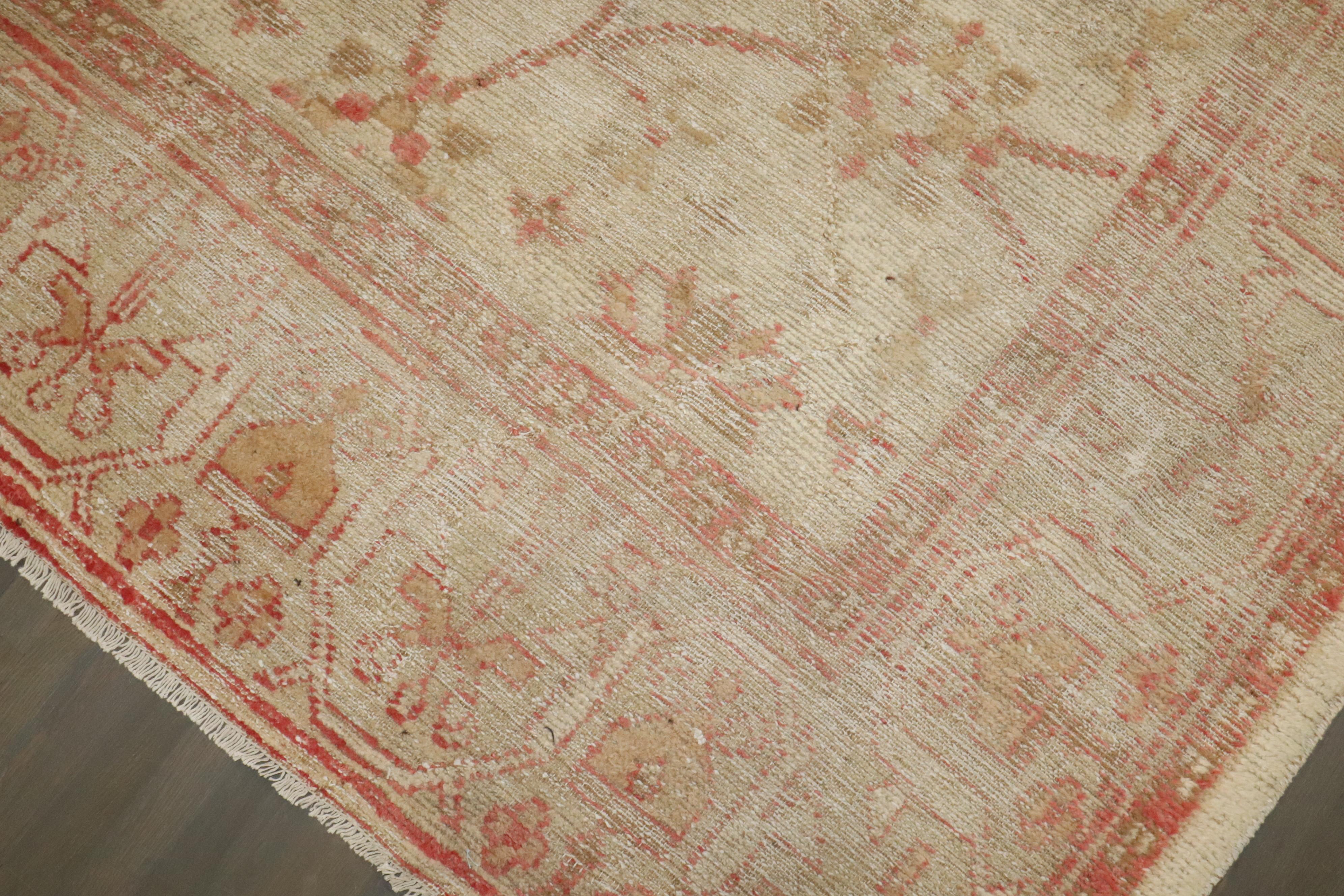 a late 19th-century worn Square Turkish Oushak Ghiordes Rug. Ivory and soft red

Details
rug no.	j4075
size	12' 4