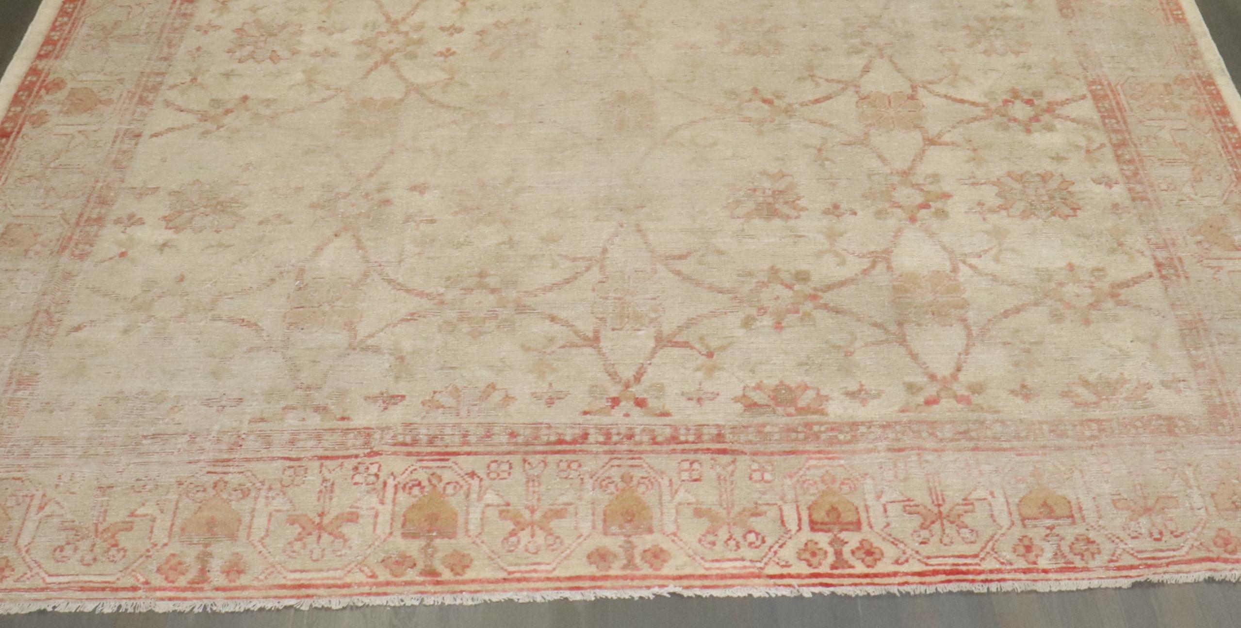 Egyptian Revival Zabihi Collection Large Square Antique Turkish Ghiordes Worn Rug For Sale