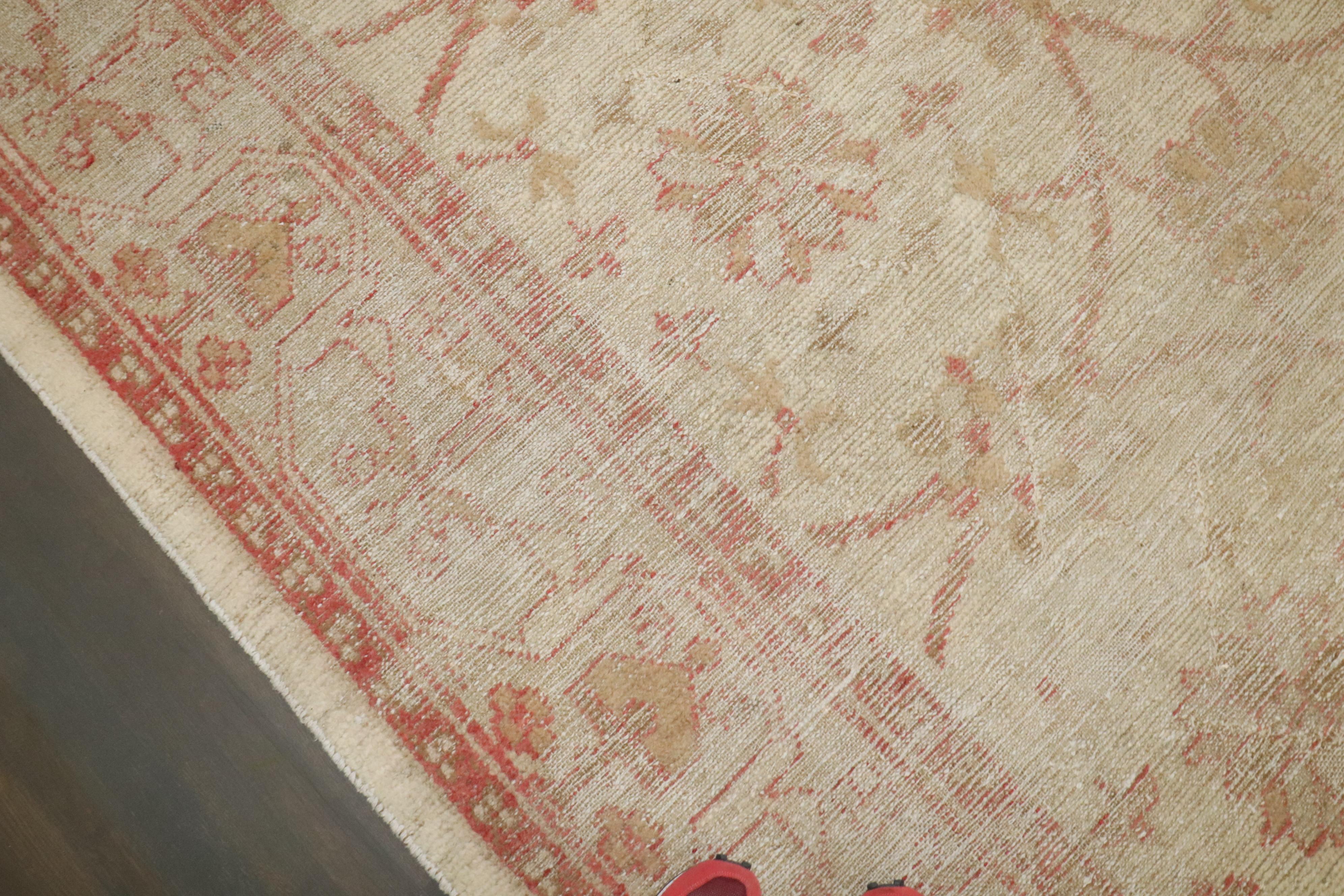 Zabihi Collection Large Square Antique Turkish Ghiordes Worn Rug For Sale 1