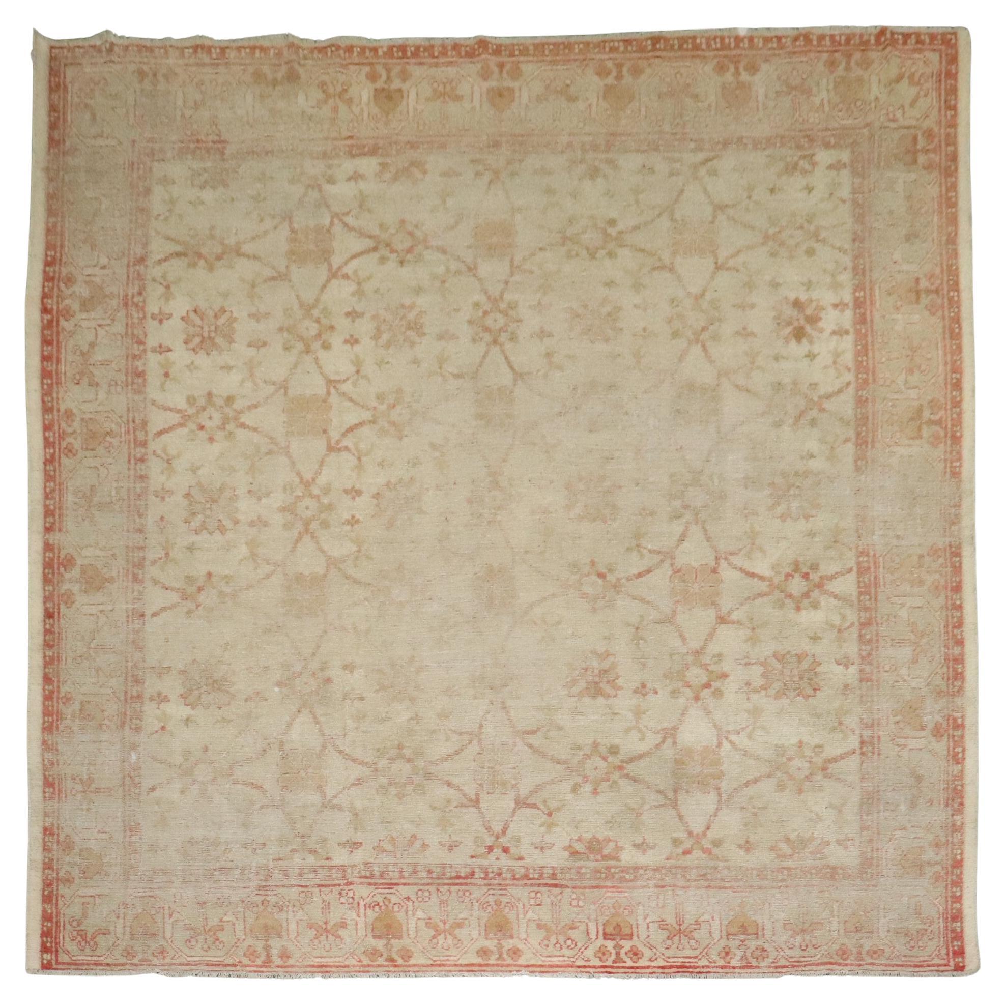Zabihi Collection Large Square Antique Turkish Ghiordes Worn Rug