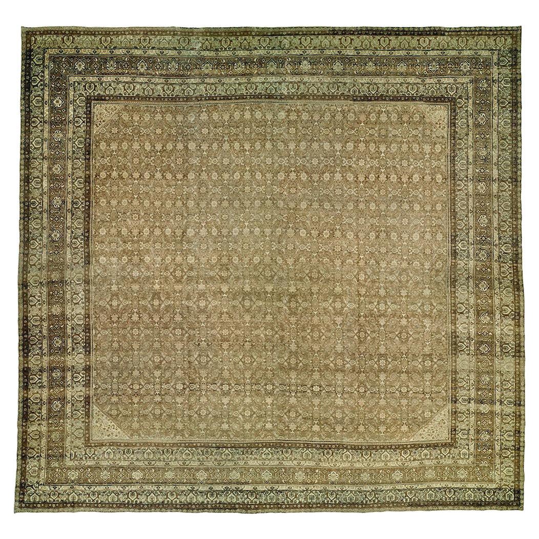 Tappeto grande quadrato marrone persiano Tabriz del XX secolo in vendita